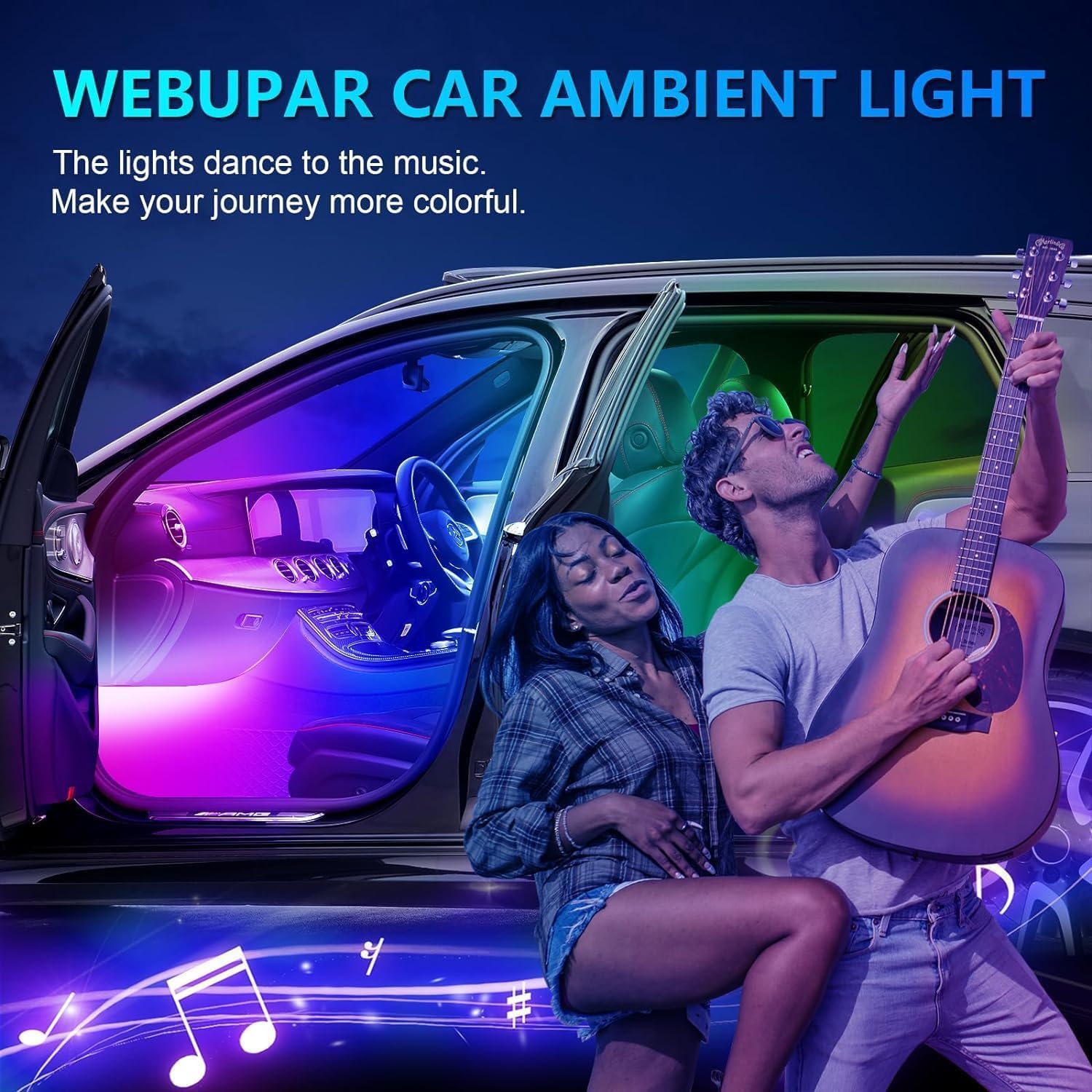 Sunshine smile Illuminazione interna a LED per auto, 6 m/18 in 1 RGB, illuminazione interna controllabile tramite app + telecomando, illuminazione interna laser multicolore (colore)