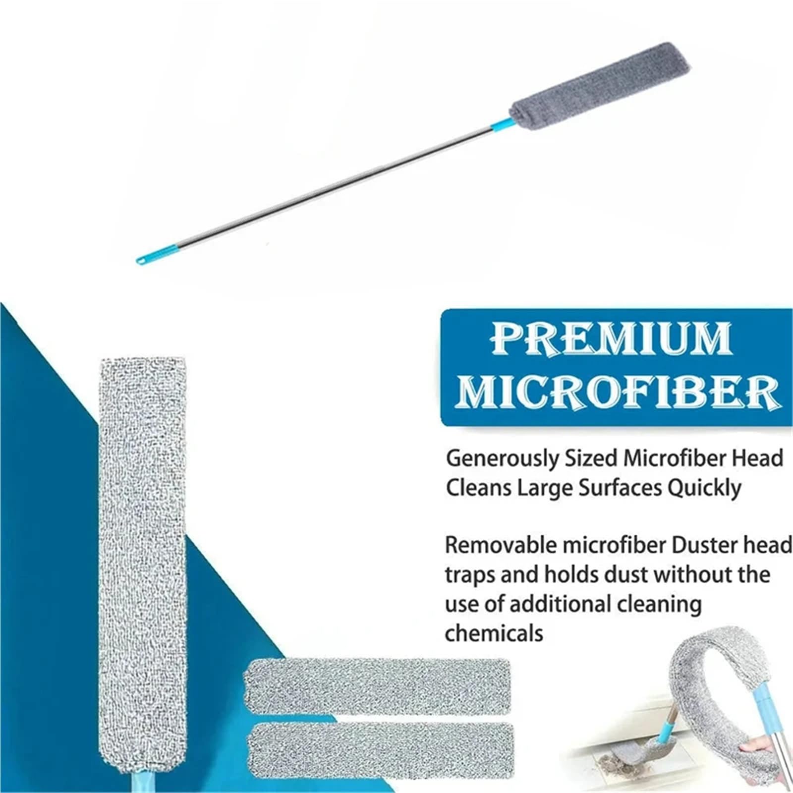 Plumero Fregona de Polvo Desmontable con Mango Largo, Limpiador Huecos for Suelo, Techo, Cama, Muebles, sofá, Herramienta Limpieza Integral Microfibra Flexible(220cm Mop4)
