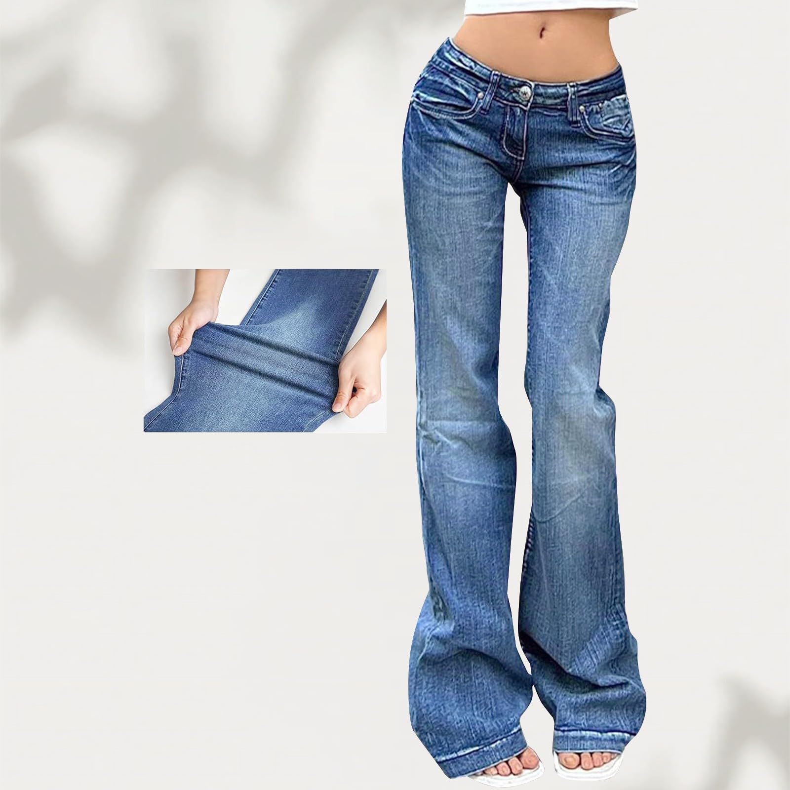 Jeans Bootcut da donna, a vita bassa, vintage, larghi, neri