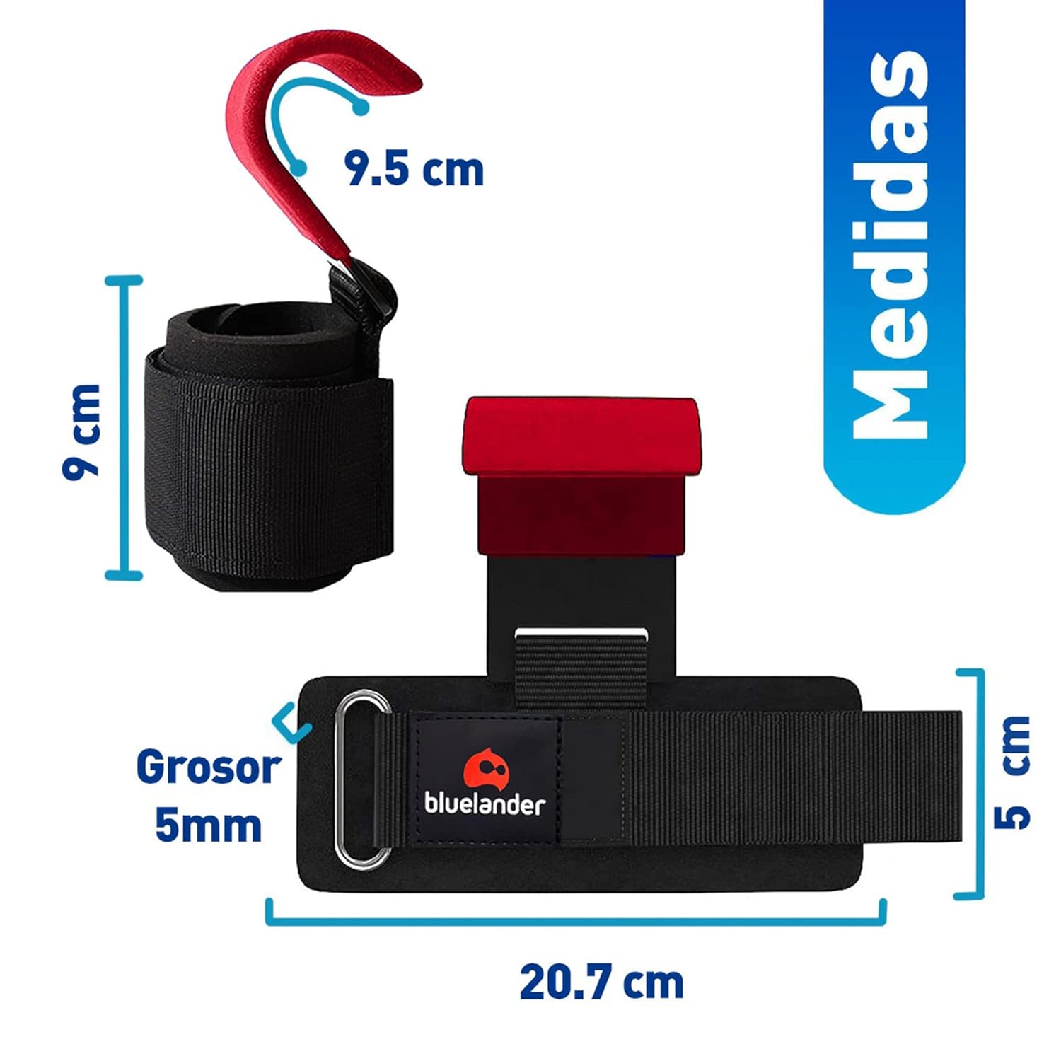 Bluelander Straps para Gym para Levantamiento de Pesas, Straps Ganchos Levantamiento con Muñequera Ajustable Velcro, Agarre Firme y Seguro de Ejercicio, Antideslizantes,...