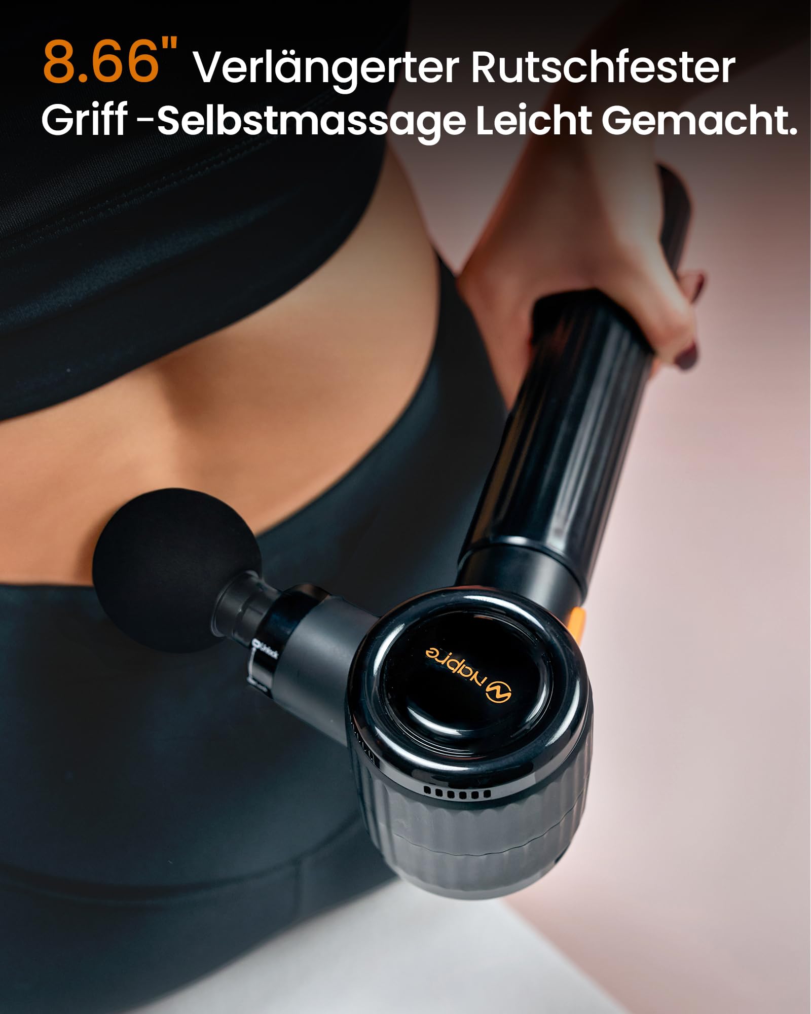 Massagepistole,Napre Massage Gun Massage Pistole mit Verlängerungs Griff und 3 Einstellbaren Winkeln,Muskel Percussion Massagegerät für Rücken/Nacken/Schulter Entspannung,Handmassagegerät,Schwarz