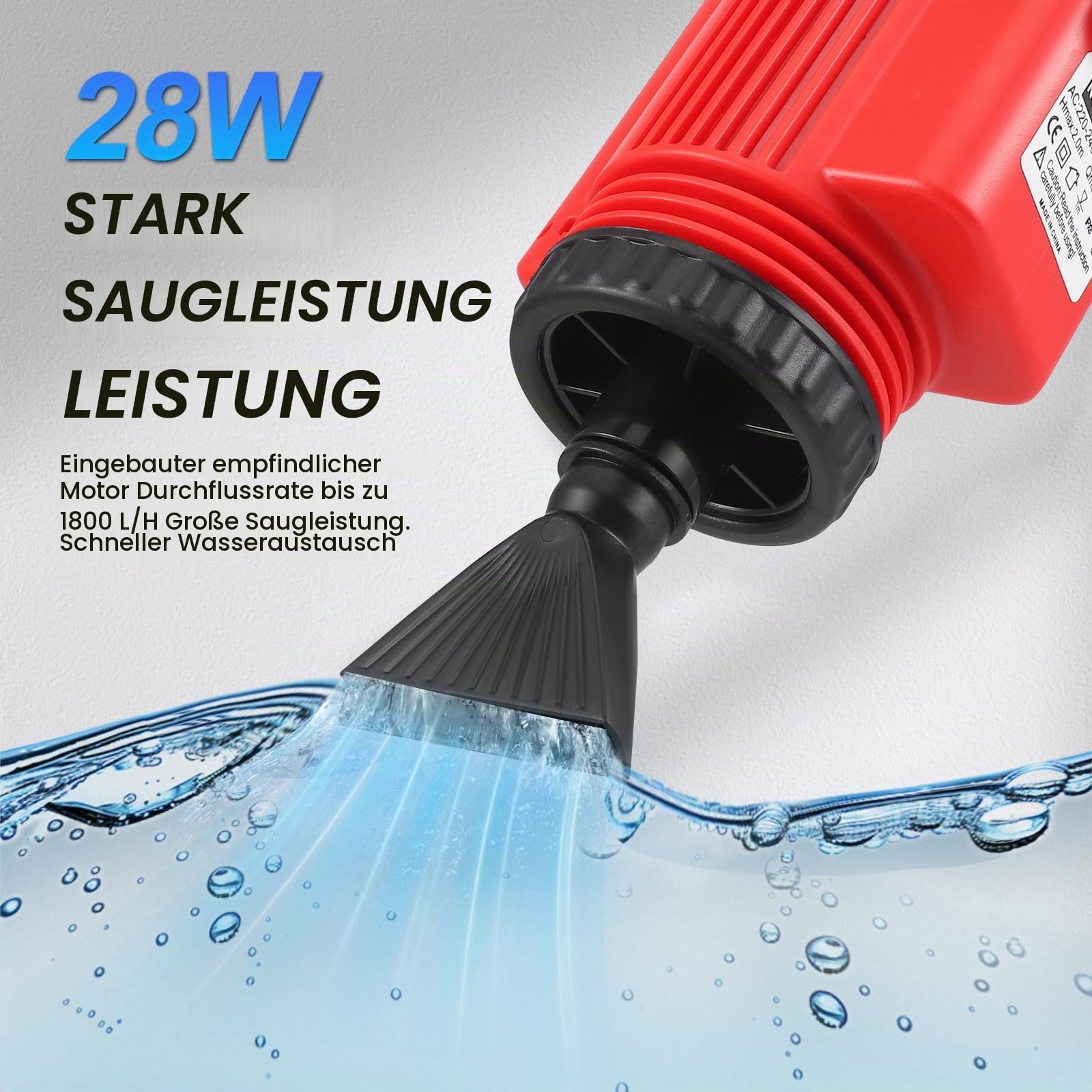 Aquarium Mulmsauger Elektrische, Aquarium Sand Kies Reiniger, Aquarium Sauger 6-in-1, 28W Fischbehälter Staubsauger, für Wasserwechsel, Sandreinigung, Schmutz Entfernen, Duschen, Filtern
