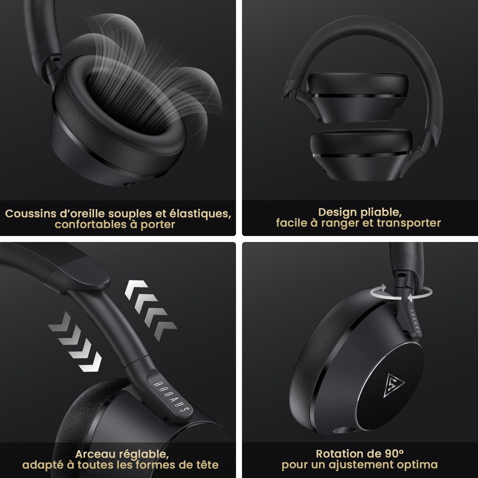 DOQAUS Casque Filaire, Contrôleur 50 mm, 2 câbles, Interface 3,5 et 6,35 mm, Casque DJ pour PC AMP Recording Phone Piano Guitare (Noir)