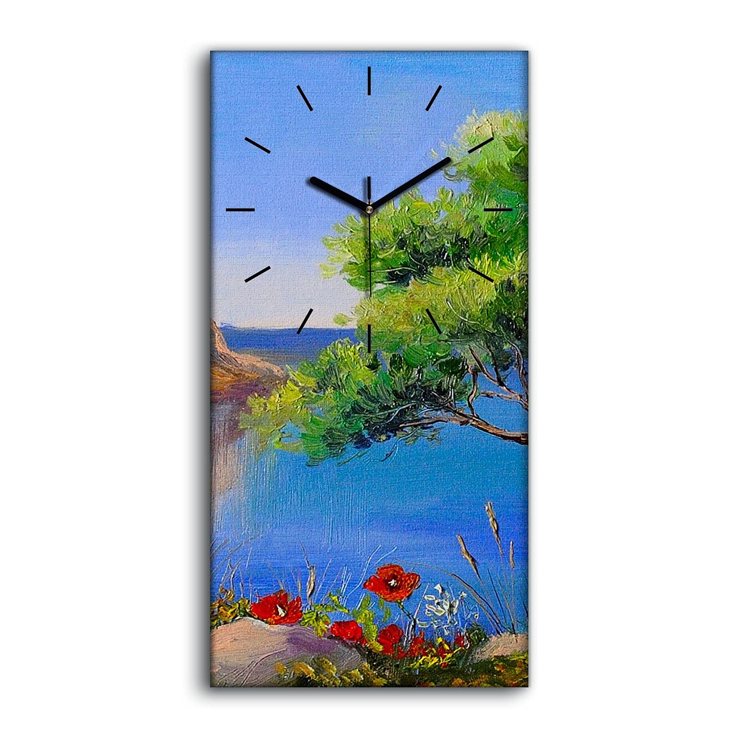 Horloge sur Toile 30x60cm Fleurs - Pendule Murale Silencieuse Salon