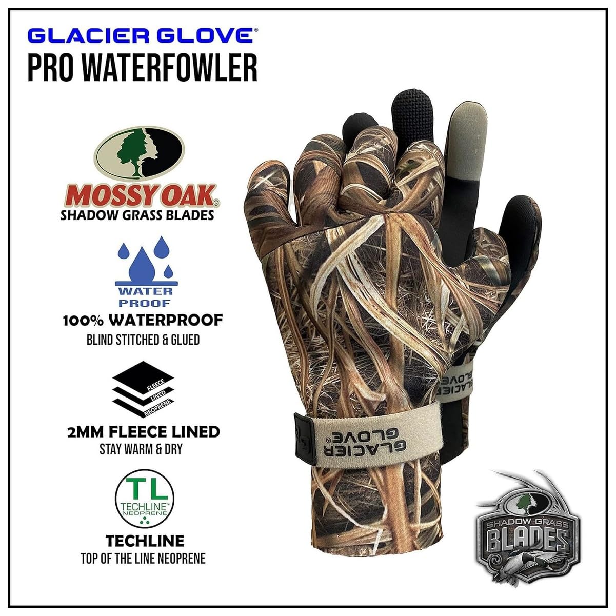 Glacier Glove Pro Waterfowler - Guantes de neopreno impermeables - 824MA L-1, Large, Max 5