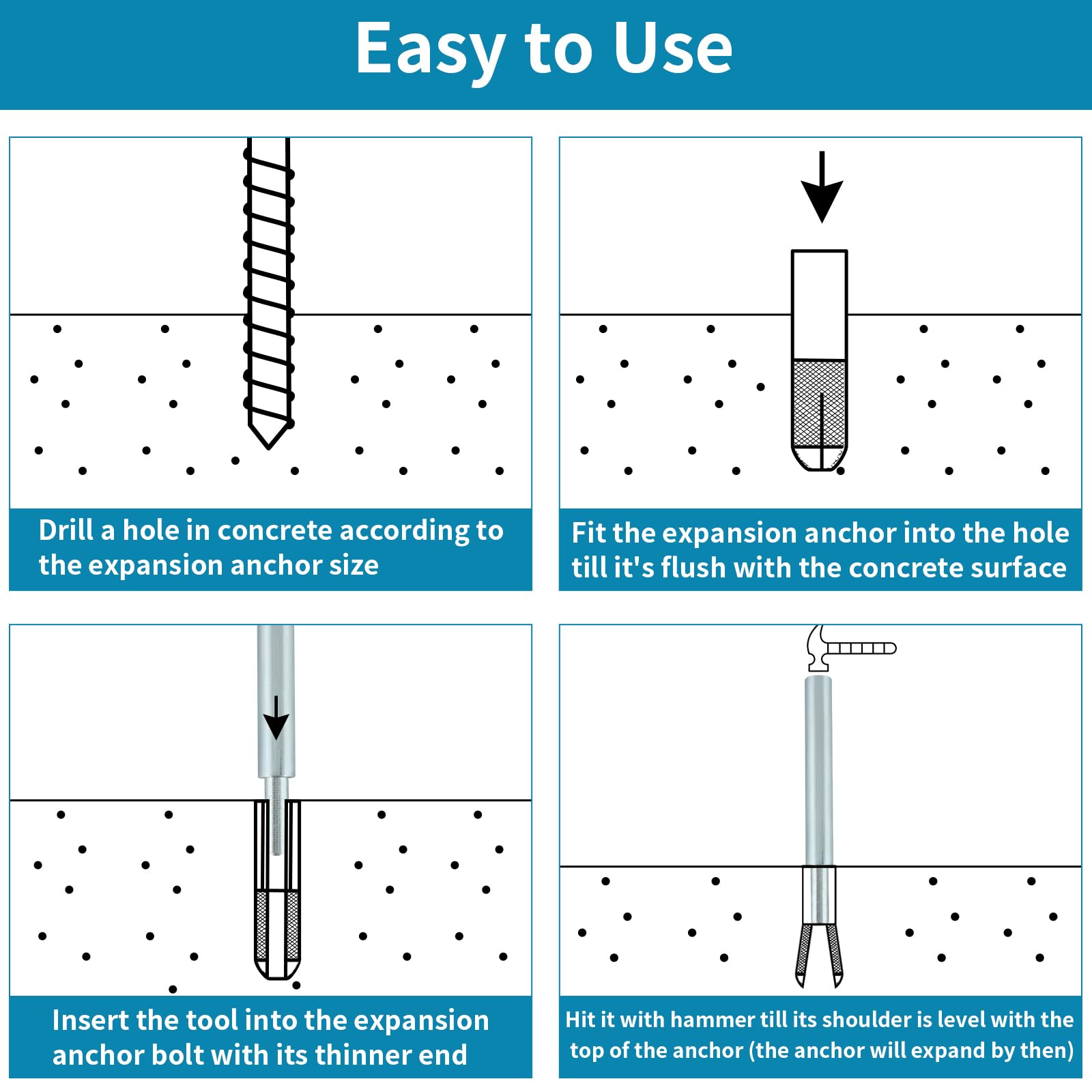Drop-In Anchors - 25 Pack with Hand Setting Tool -4 Drop-In Anchors - 25 Pack with Hand Setting Tool -4