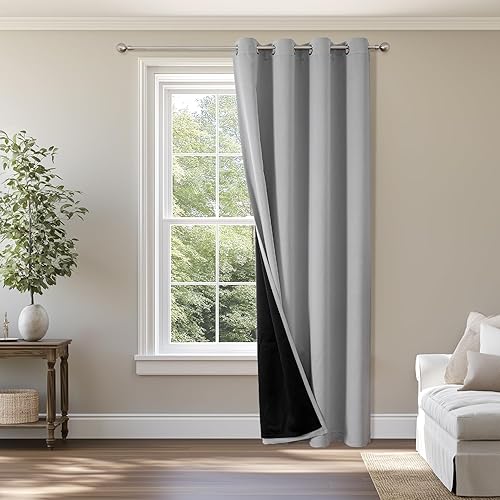 Miniatura 88 de ChrisDowa Cortinas 100% Opacas para Dormitorio con Forro Negro, 2 Capas Gruesas Totalmente Opacas con Aislamiento Térmico y Ojales, Cortinas de