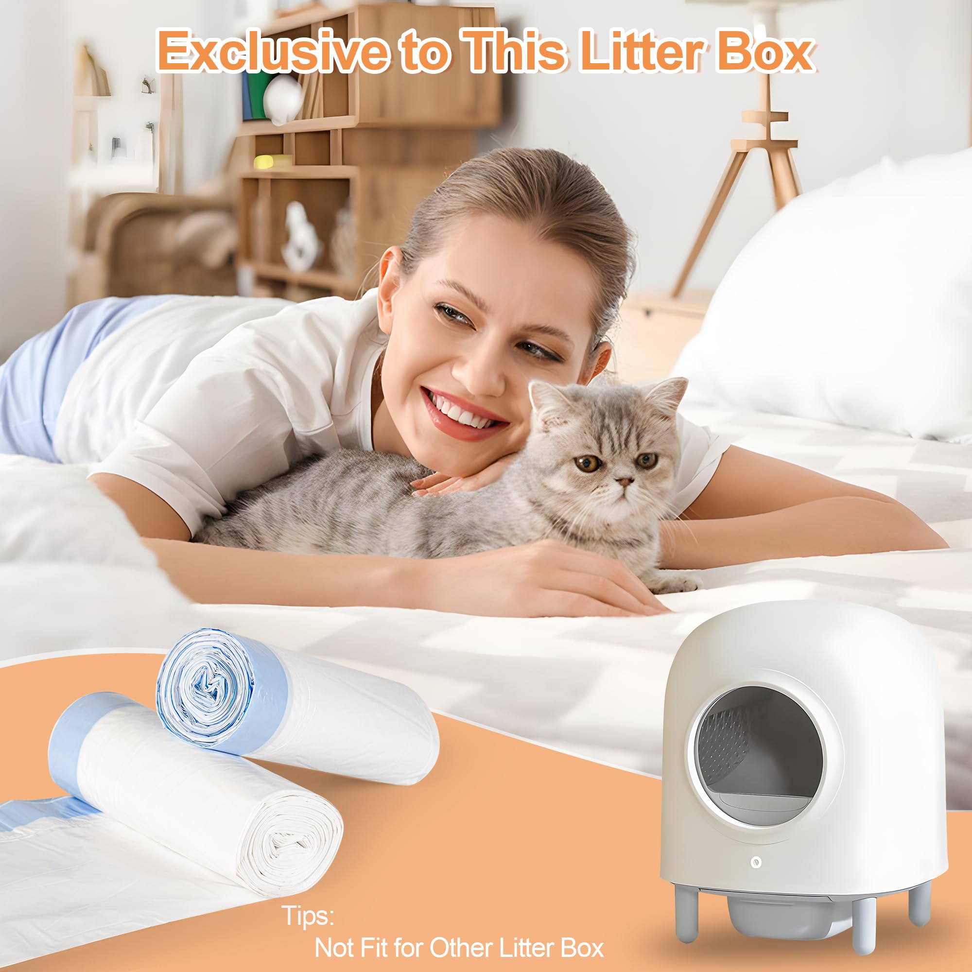 Replaced Waste Bags, Dxles Cat Litter Box Liners, 60 Count Drawstring Heavy Duty Self-Cleaning Litter Box Liner Trash Bags for Automatic Clean Litter Box -21.6