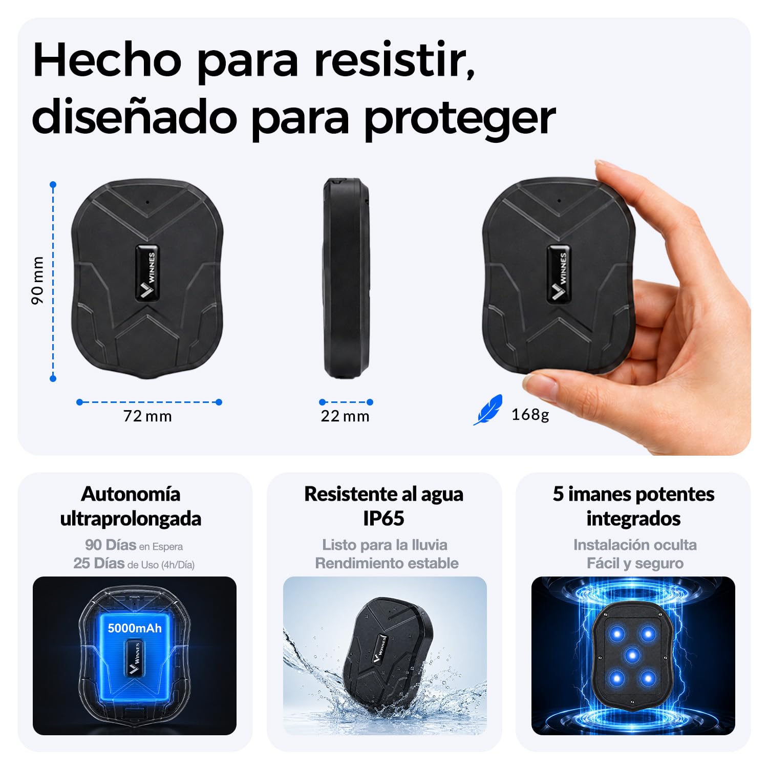 Zeerkeer Localizador GPS para Coche TK905 Rastreador Magnético Automóvil | Batería de 5000mAh, Sin Suscripción de Plataforma, Seguimiento en Tiempo Real, Alerta por Vibración, Geocerca