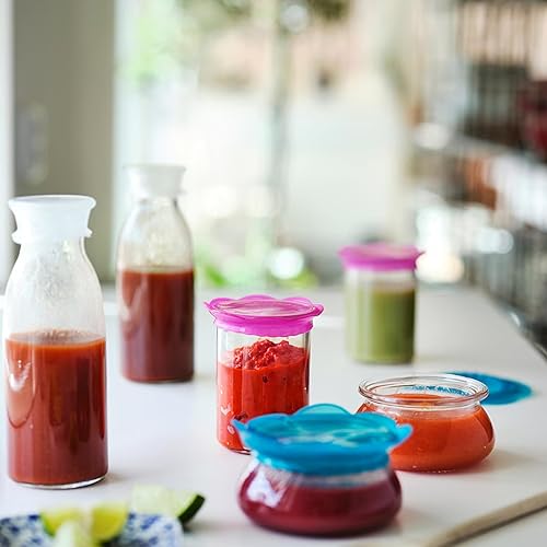 Miniatura 2 de OVERMATT - Funda reutilizable para almacenamiento de alimentos, juego de 5 tamaños, tapas de sellado multicolor de silicona elástica,