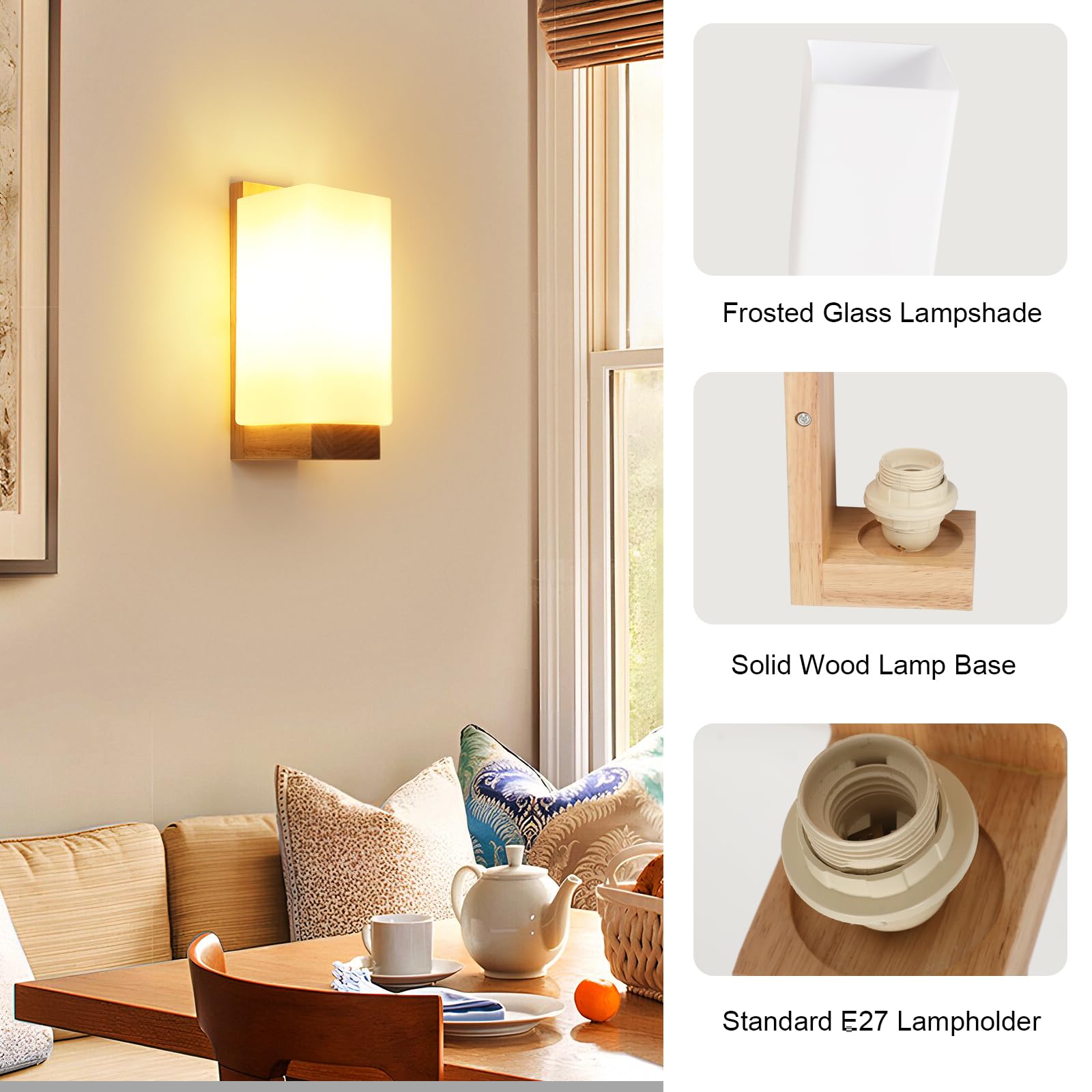 Osairous applique led da parete interno 3000K/4500K/6500K applique da parete dimmerabile a tre colori lampada da parete creativa in legno adatto per camere da letto, corridoi, scale (25 * 12 * 10 cm)