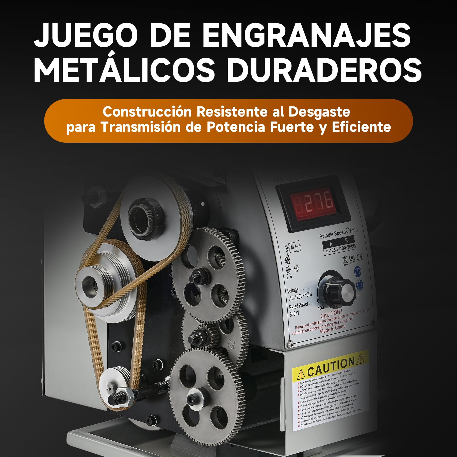 CREWORKS 600 W Mini Torno de Metal, 210x350 mm Torno para Metal de Sobremesa con Pantalla Digital, Máquina de Torno de Metal con Máx. Velocidad 2250 RPM, Torno para Metal para Roscar, Tornear