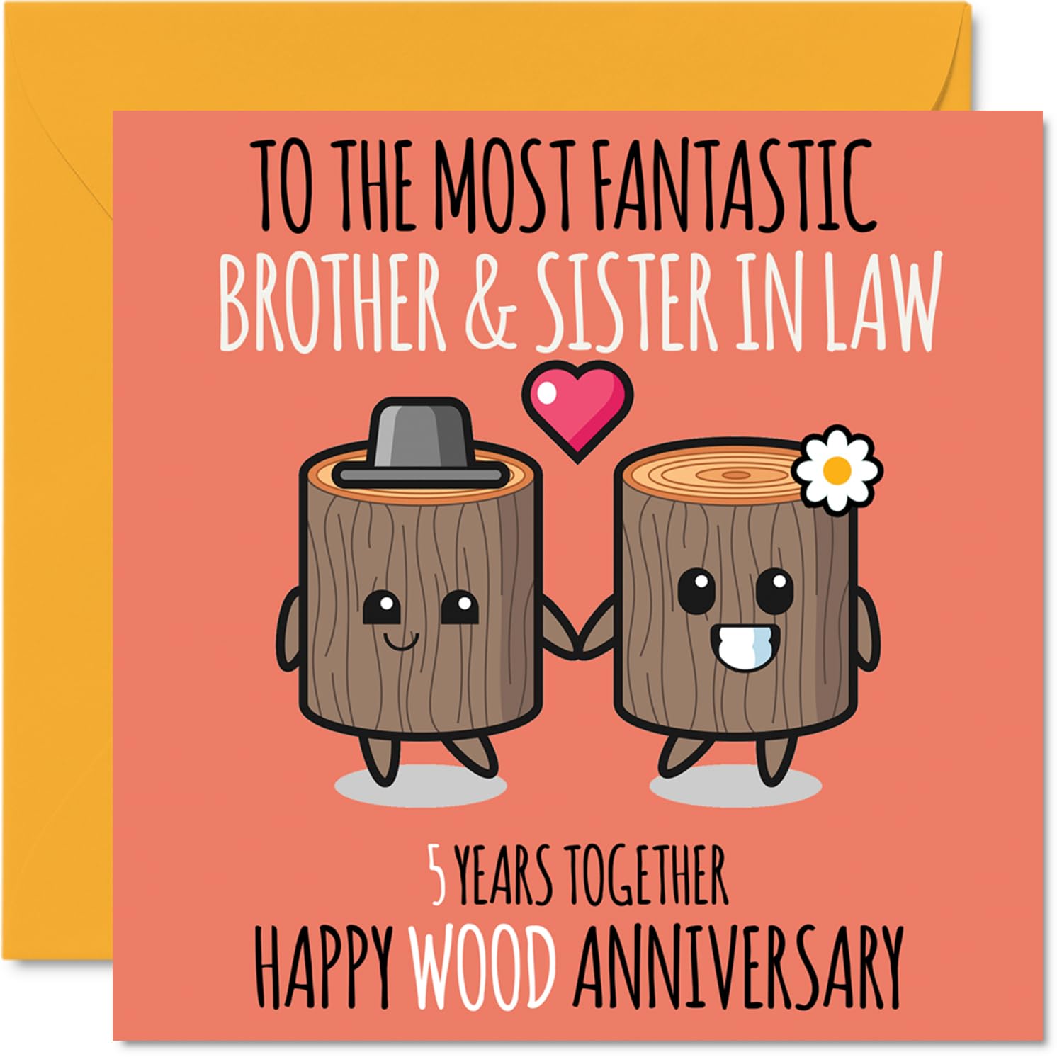 Cute Wooden Anniversary Card for Brother & Sister In Law - 5 Years Together - Happy 5th Wedding Anniversary Cards for Sister In Law Brother, 145mm Greeting Cards Anniversaries