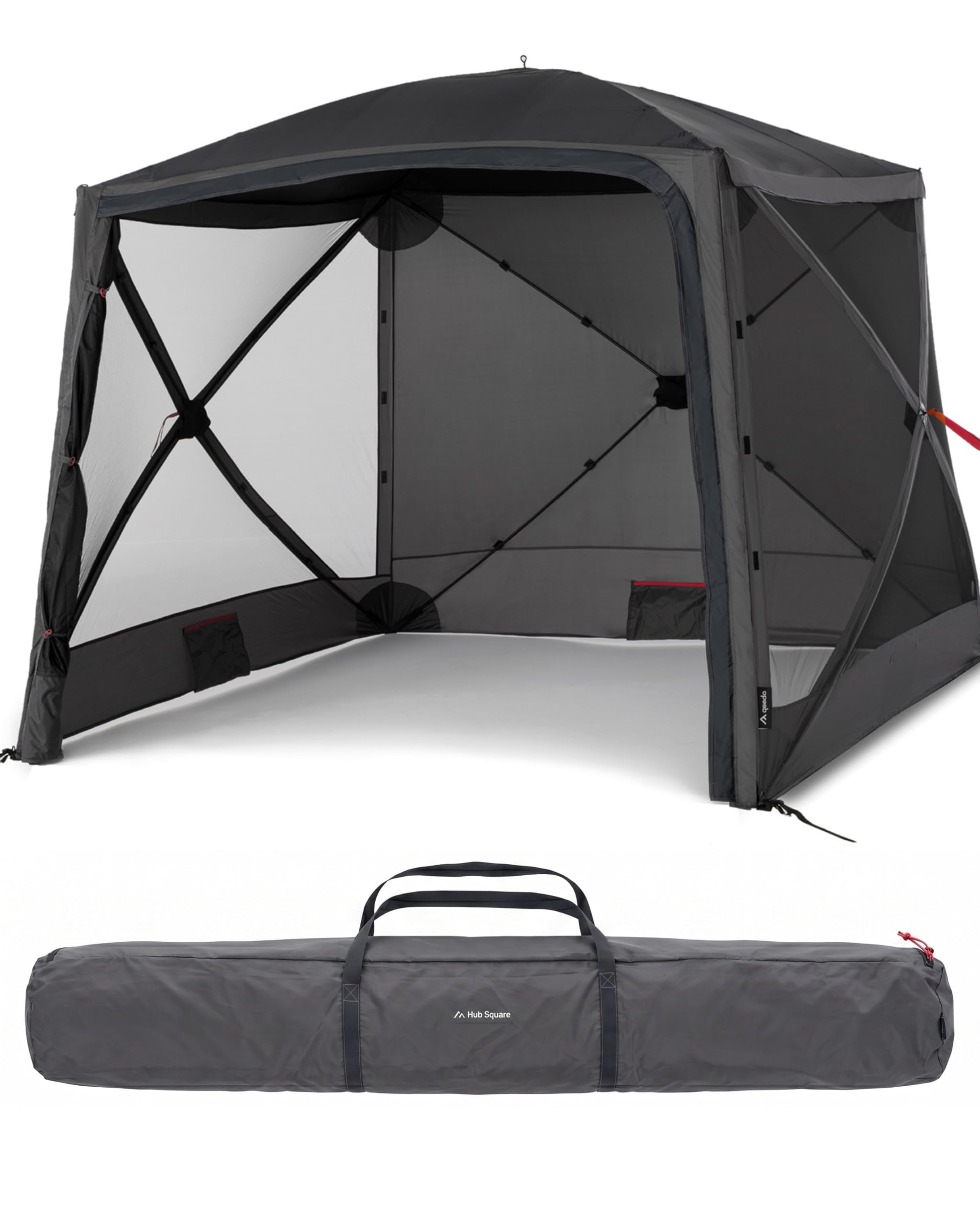 qeedo Quick Hub Square Faltbarer Pop Up Pavillon 2x2m mit Schnellaufbau & UV-Schutz - wasserabweisender Camping Pavillon mit Sturmleinen & robusten Stahlheringen