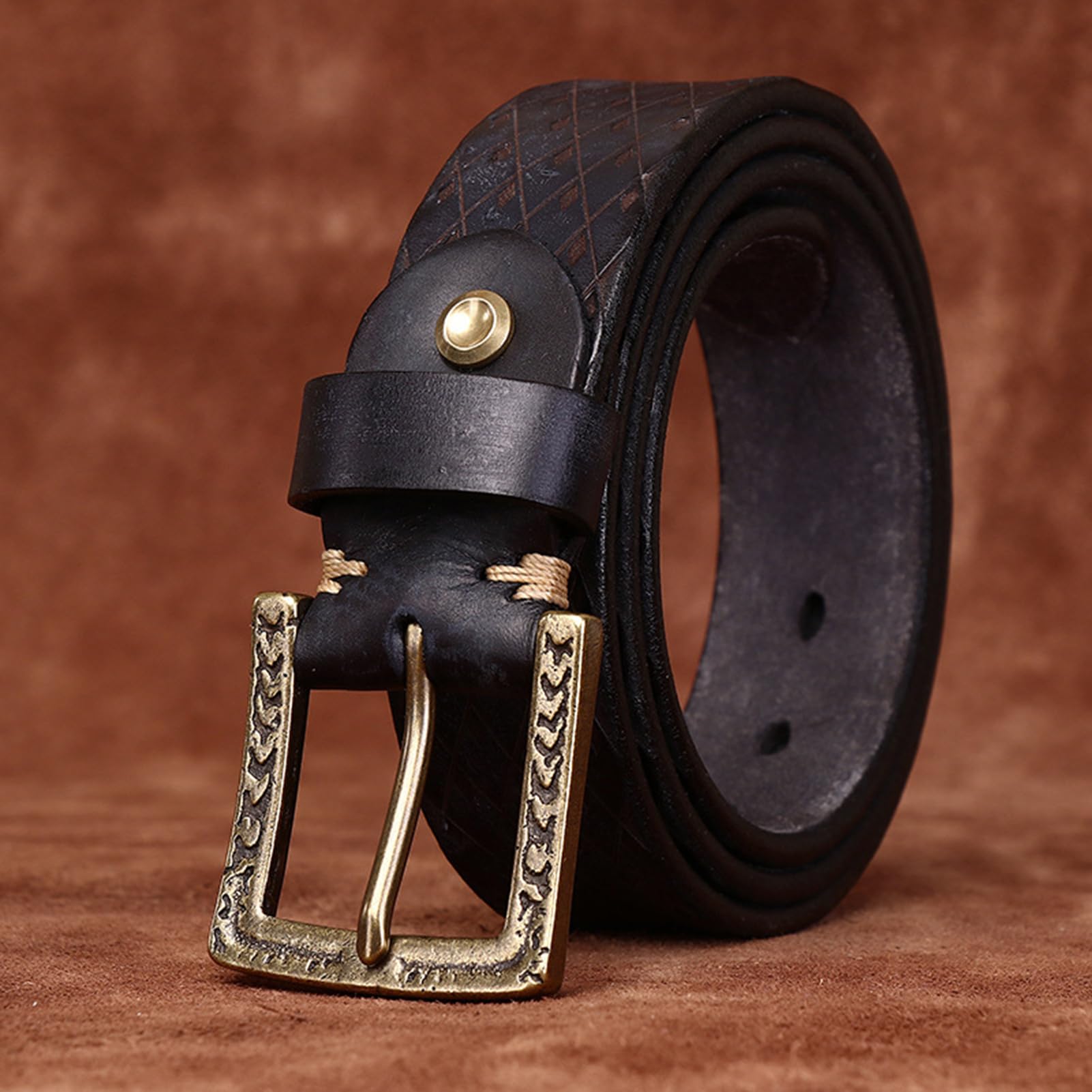 Ledergürtel, 5,5 mm, Dickes Vollnarbenleder, Herrengürtel mit Rautenmuster und geprägtem Argyle-Muster, mit Schnalle mit hoher Härte, verpackt in Einer Box