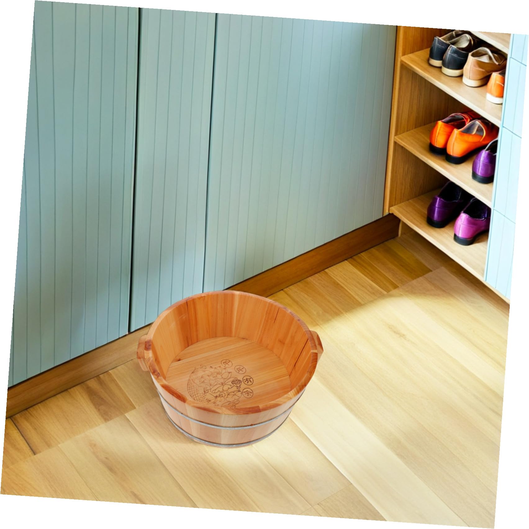 Bain de Pied en Bois Marron Seau à Pieds Finition Lisse Artisanale pour Pédicure et Massage pour Sauna et Voyage