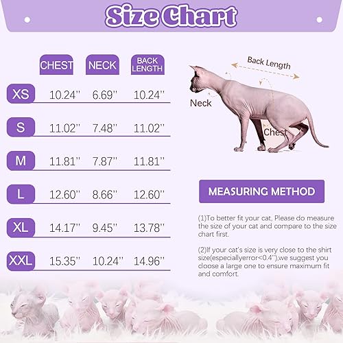 Miniatura 5 de DENTRUN Sphynx - Camisa de gatos sin pelo, ropa de gatito con mangas con volantes, transpirable, pijama para gatos, Púrpura