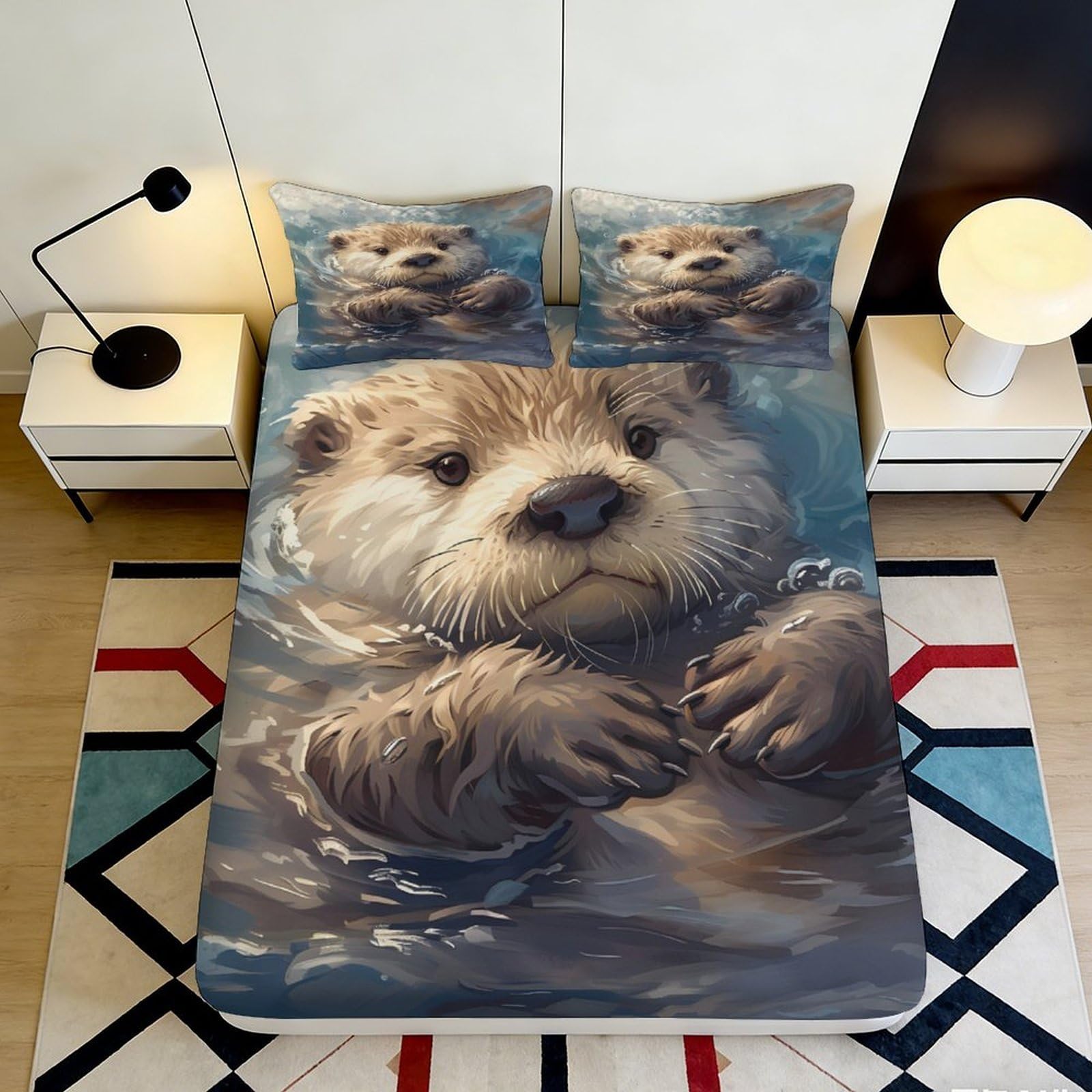 Pnayamiorkfel Style-8 3D Printed Otter Water Fitted Sheet Microfiber Soft Breathable River Animal Bed Cover For Bedroom Guest Room Decor 90X200x25cm
