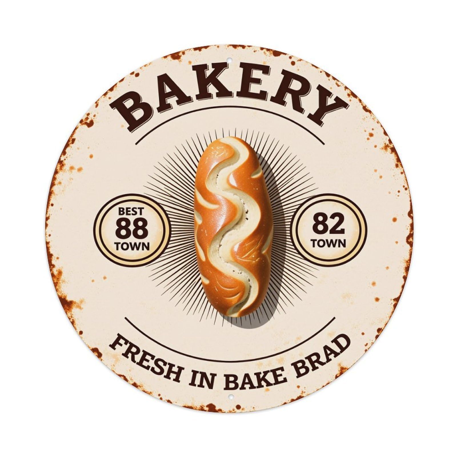 Lzwbntey Vintage Bakery Fresh Bread Town Best Metal Tin Sign Retro Wall Decor For Home Bar Garage Cafe, Indoor & Outdoor Decorative，Circle Metal Poster, 8X8 Inch