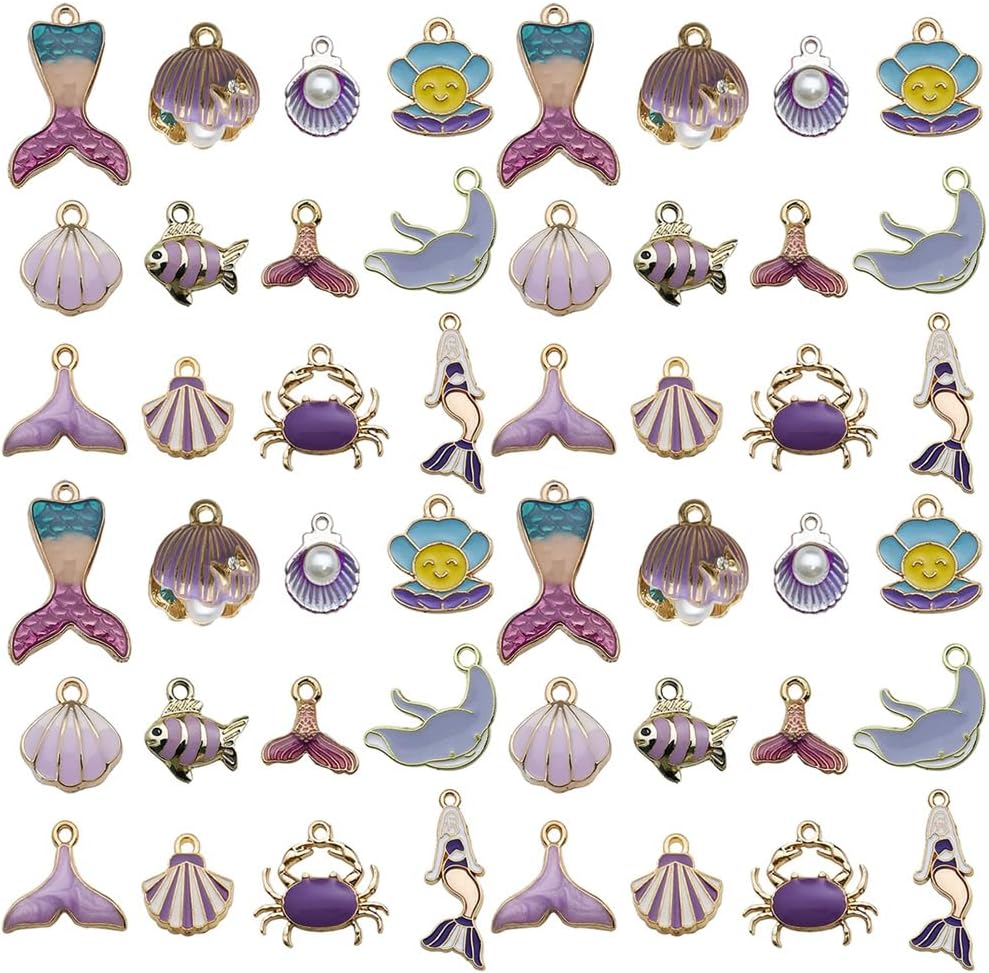 Sailanzi 36pcs Alloy enamel purple ocean series Pendant Jewelry Making DIY Keychain Earrings Pendant Various Design Charms for Jewelry Making Bracelets Necklace (SN617)