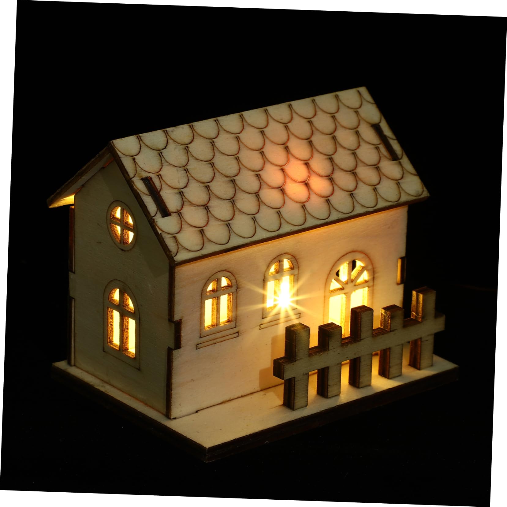 Alipis 1pc Christmas House Mini Desktop Ornament Festive Led Wooden Decor for Holiday Season Xmas Village Decoration for Living Room Housewarming