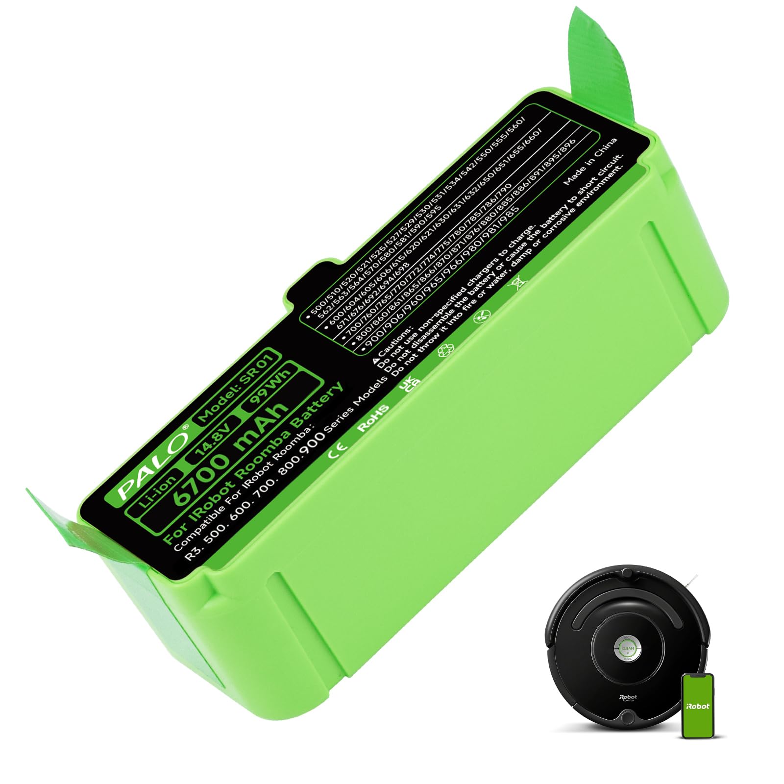6700mAh Akku für IRobot Roomba 900/800/700/600/500 Series - Lithium Akku Kompatibel Roomba 980 960 981 985 971 966 906 896 895 890 886 880 790 780 770 760 695 692 675 620 606 555 530 520...