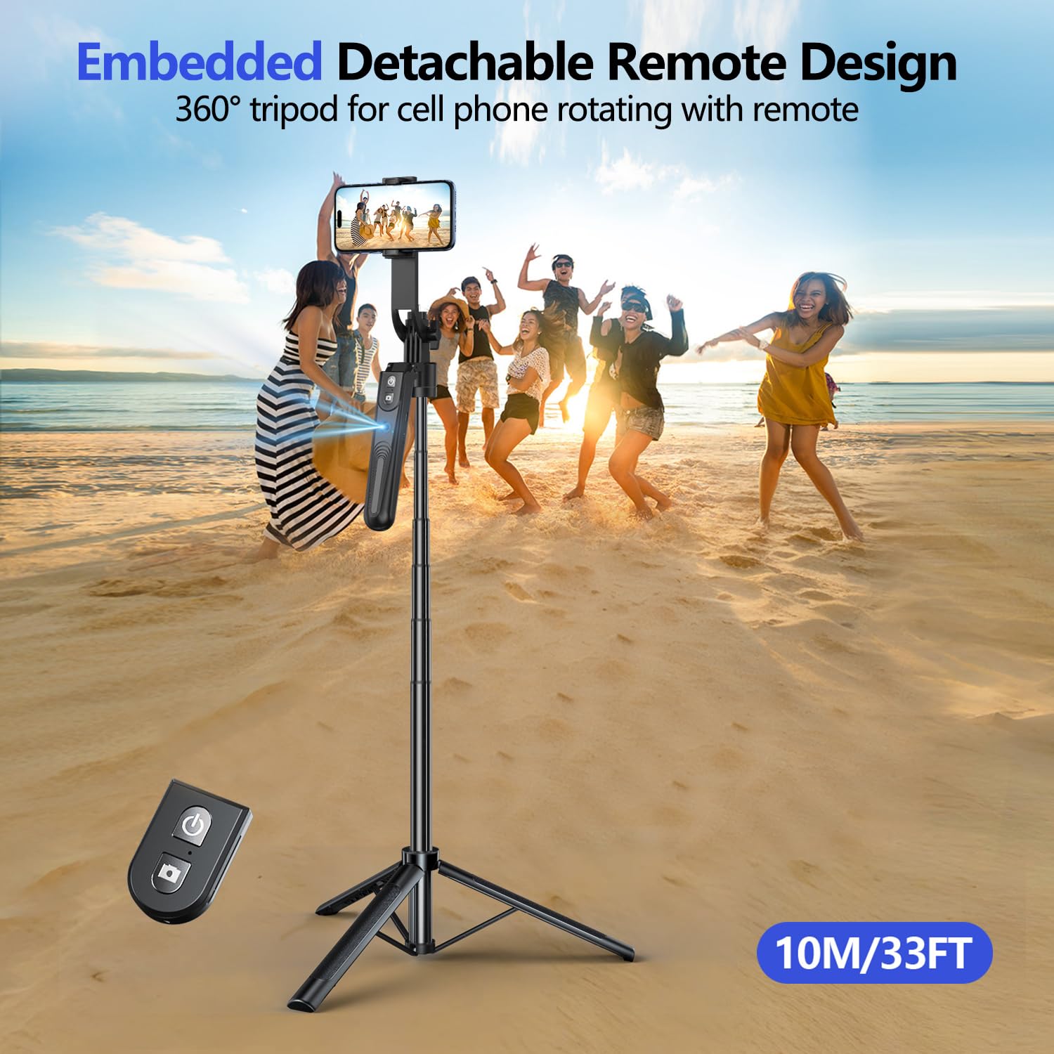 Trípode de seguimiento facial automático con soporte de rotación de 360 grados, seguimiento de movimiento Ai de 70.9 pulgadas, rotación de palo selfie celular con control remoto, soporte de teléfono