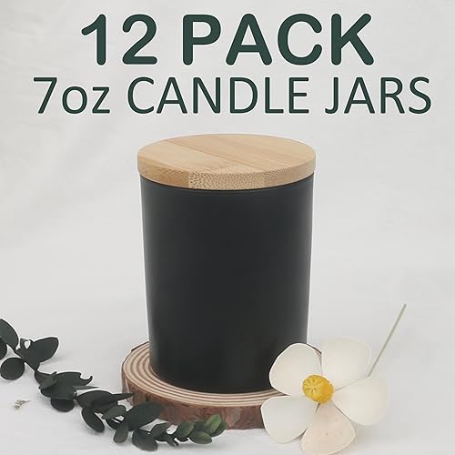 Miniatura 2 de MILIVIXAY Paquete de 12 tarros de vela de vidrio grueso negro mate de 7 onzas con tapas, tarro de vela vacío a granel para hacer velas, recipientes