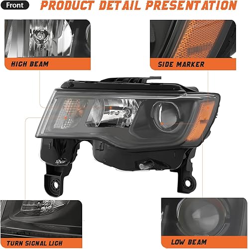 Miniatura 9 de Para Jeep Grand Cherokee 2016-2021 Conjunto de faros delanteros halógenos para el lado izquierdo del conductor CH2502309