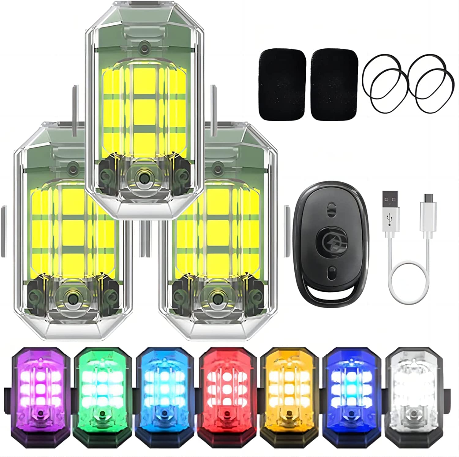 Luci Stroboscopiche LED Wireless Per Auto, Moto E Bici - 7 Colori, Ricaricabili USB (Confezione Da 2) - 4