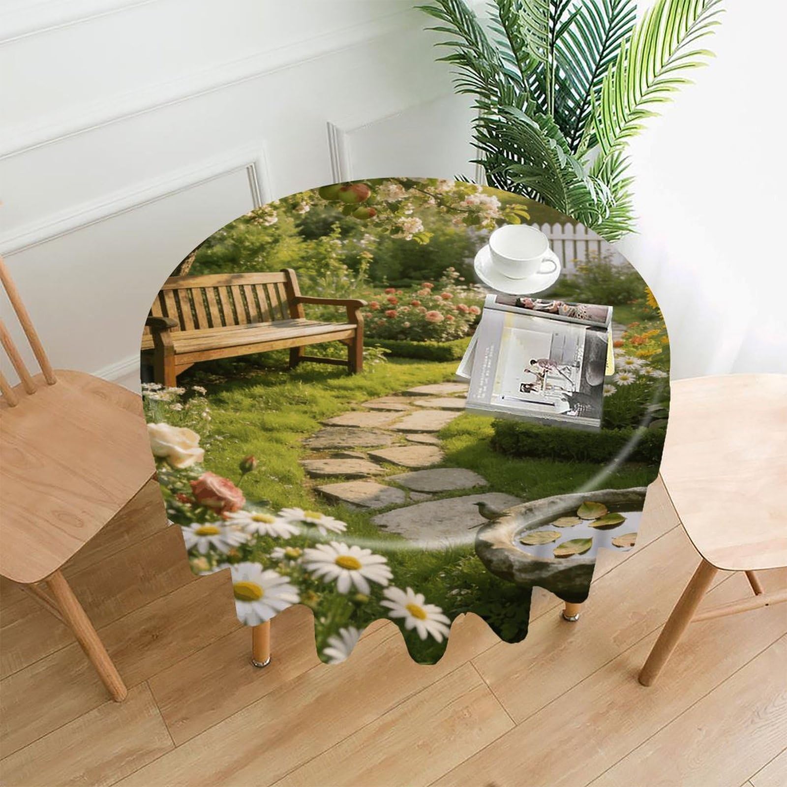 LZQPOEAS Bauerngarten Tablecloth Easy to Clean Polyester Round Table Cover Washable Round Table Cloth Wrinkle-Free Circle Decoration Tablecloth for Kitchen and Dining Room 60"