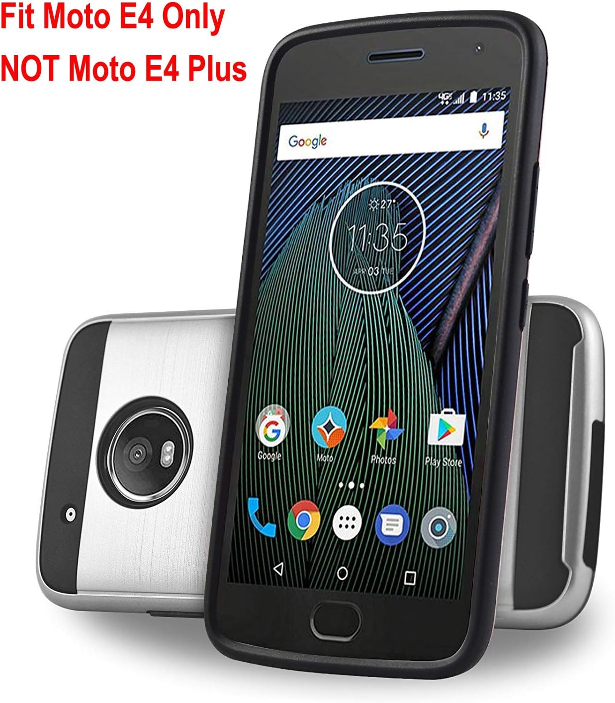 Circlemalls Moto E4 Case, 2-Piece Style Hybrid Shockproof Case with [HD Screen Protector] and Touch Screen Pen (Sliver)