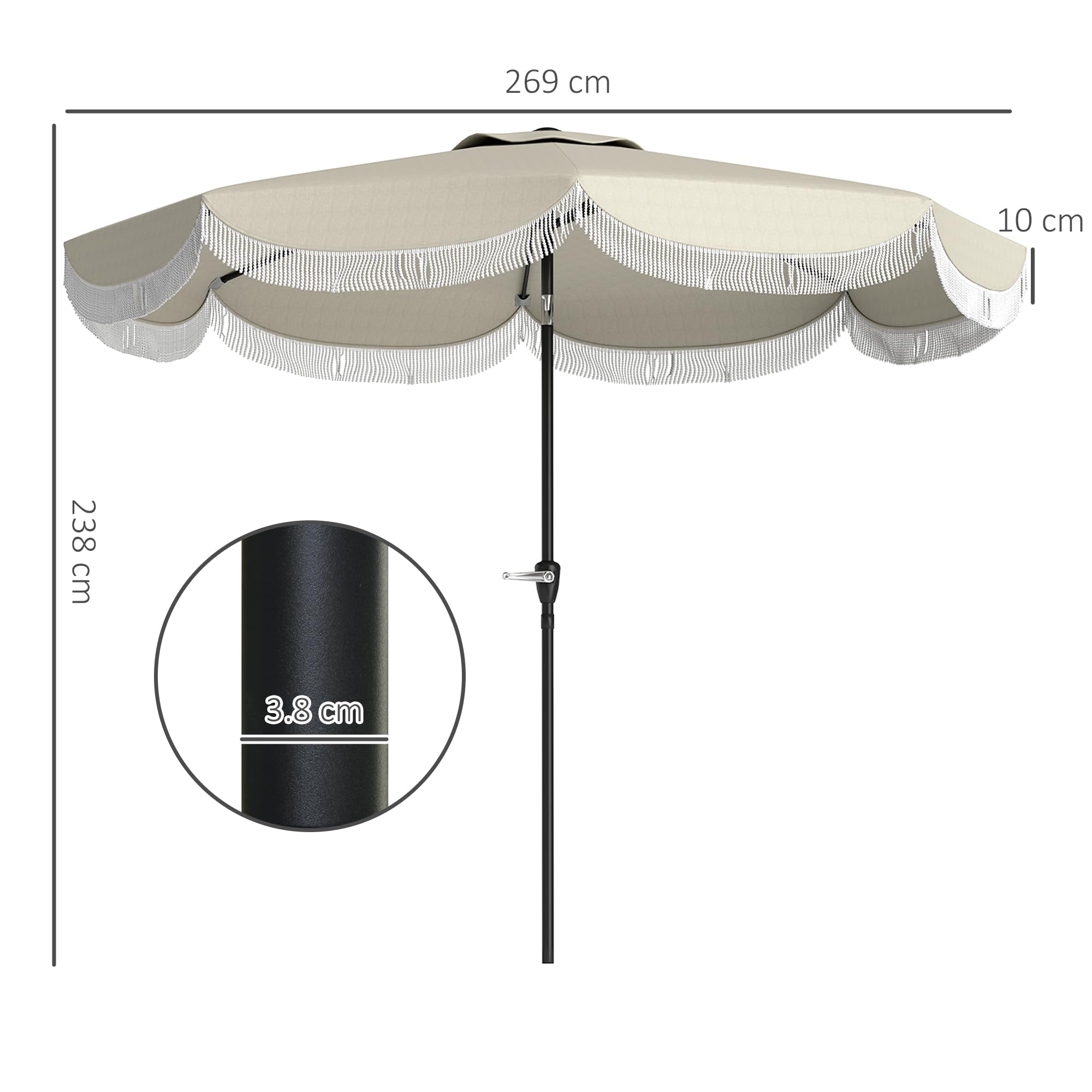 Outsunny Ombrellone da Giardino Inclinabile 2.7x2.7 m con Manovella | Ombrellone da Esterno Rotondo, 8 Stecche, Metallo e Poliestere, per Cortile Balcone, UV 30+
