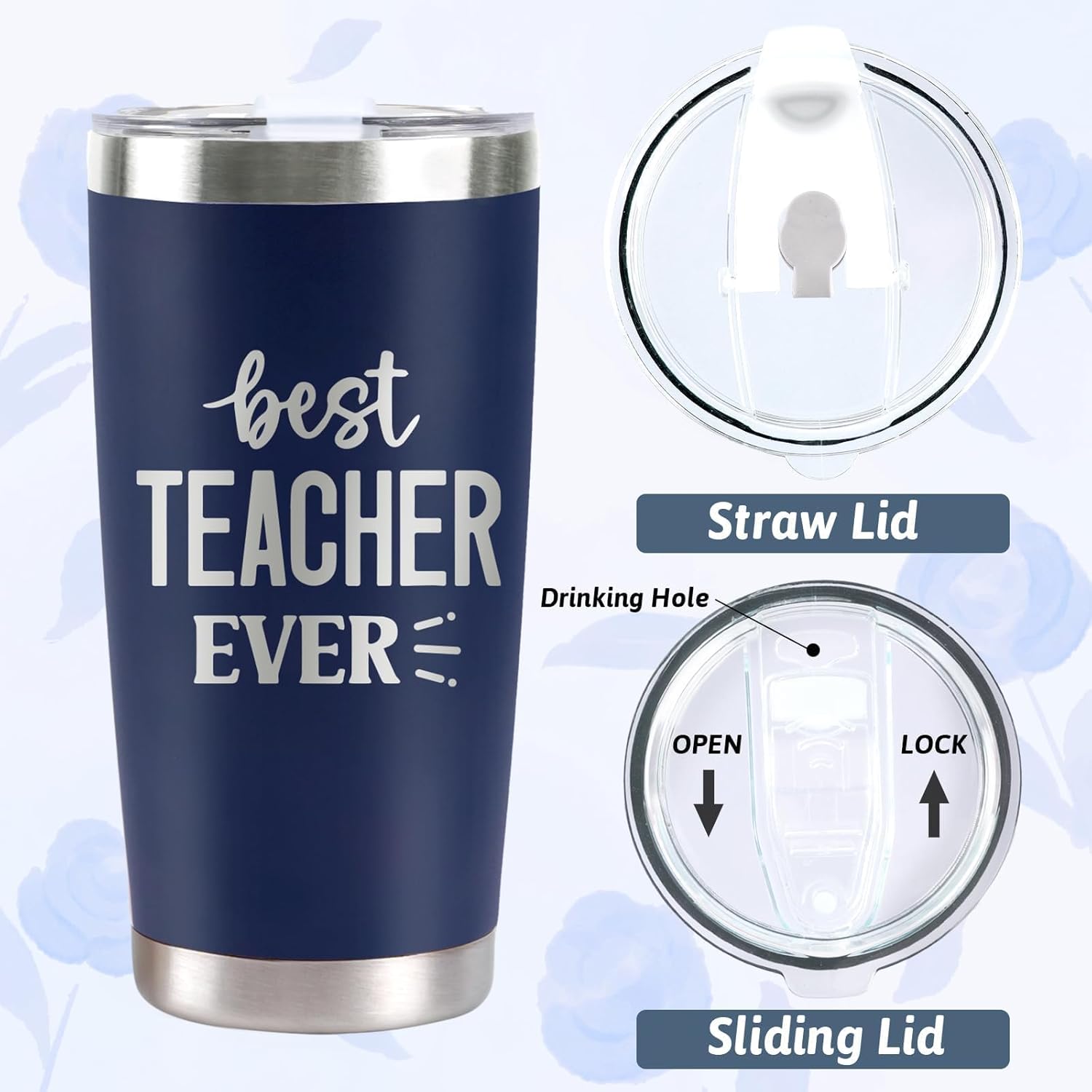 Teacher Appreciation Gifts for Men, 20Oz Navy Blue Stainless Steel Tumbler Cup, Best Thank You Teacher Ever Coffee Mug Gift Set with Lid Straw Keychain Educators Graduation Thanksgiving Christmas Gift - Image 9