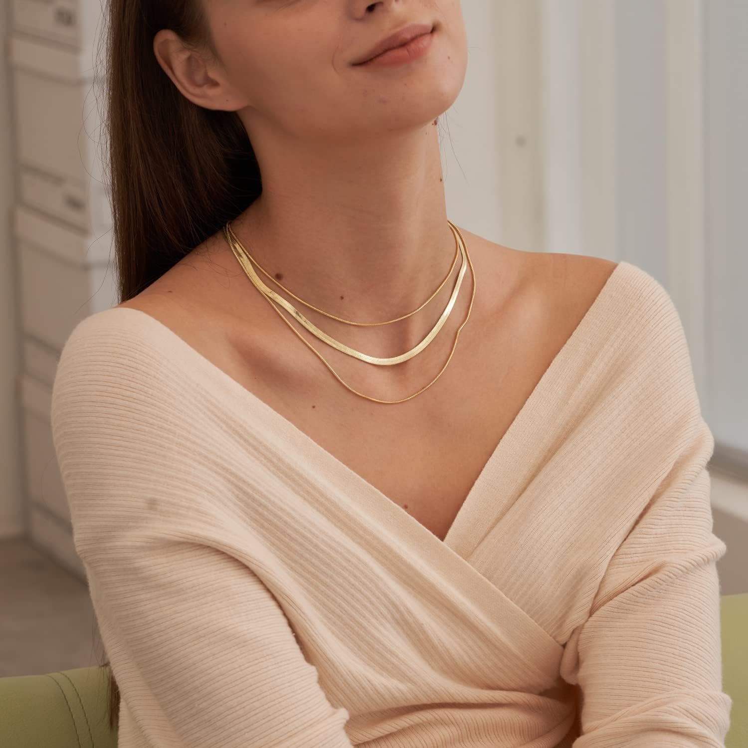 Miniatura 8 de CHESKY 14K oroplata chapado en cadena de serpiente collar de espiga Collares de oro gargantilla para las mujeres 1.535MM(W) 14 pulgadas16 pulgadas