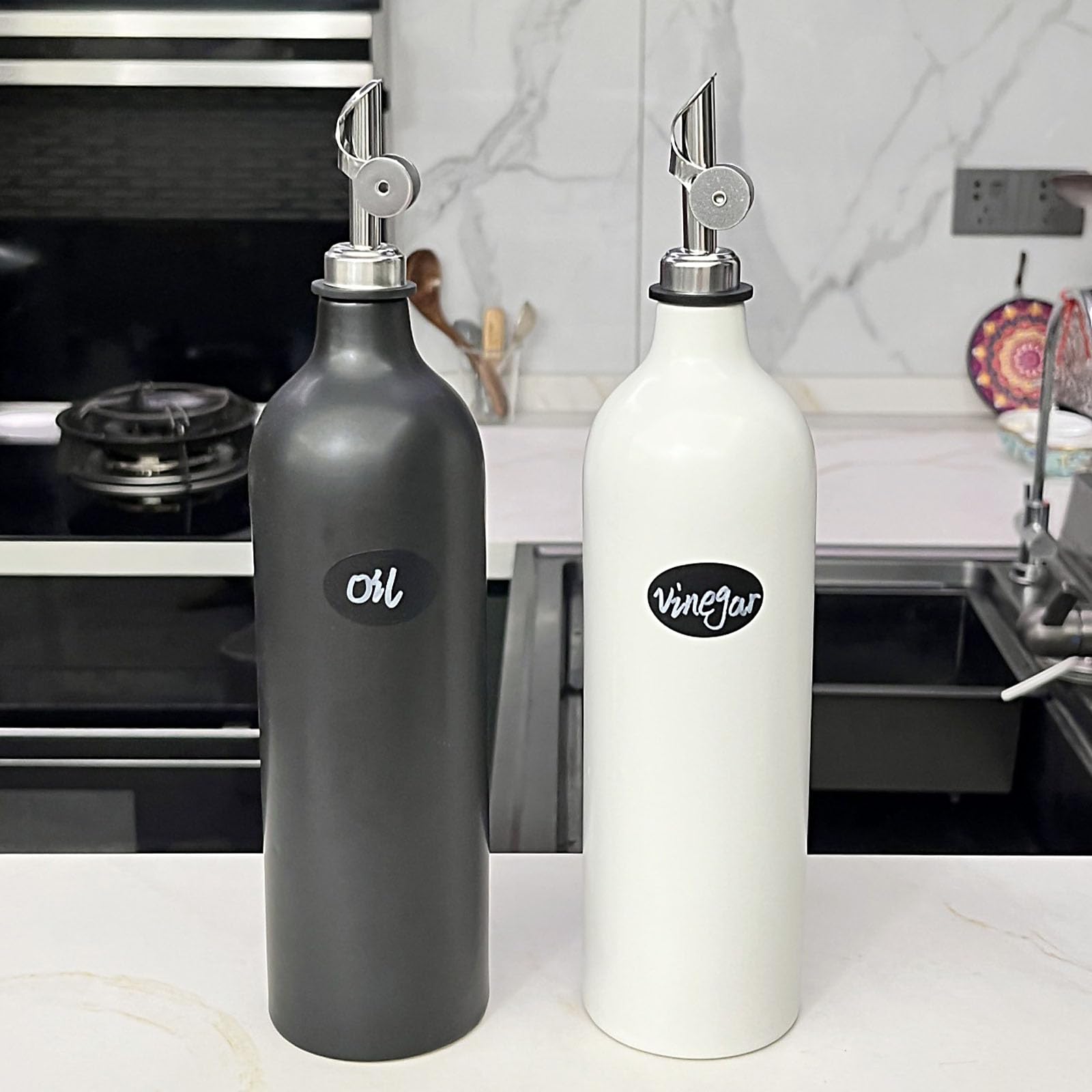 Dispenser di olio in ceramica di alta qualità con beccuccio in acciaio inox antiruggine, ideale per aceto e condimenti liquidi, dispenser di olio in ceramica