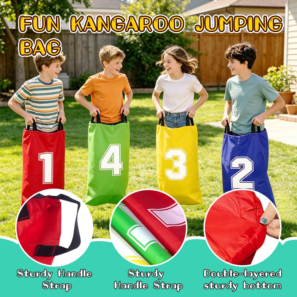 Jeux Exterieur Enfant, 4-in-1 Ensemble de Sports Day Jeux avec Médailles, Course À 3 Pattes, Course en Sac, Course Aux Oeufs, Jeux de Plein Air, pour Anniversaires, Journée Sportive, Kermesse