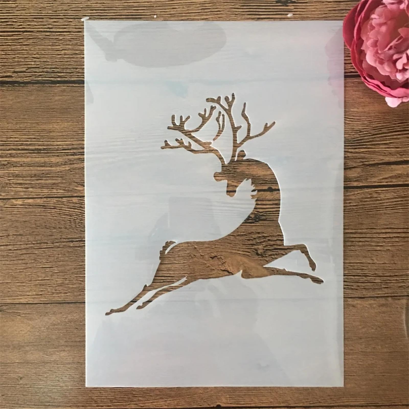 Plantillas para pintar reno navideño de alta precisión A4 para decoración de muebles de madera