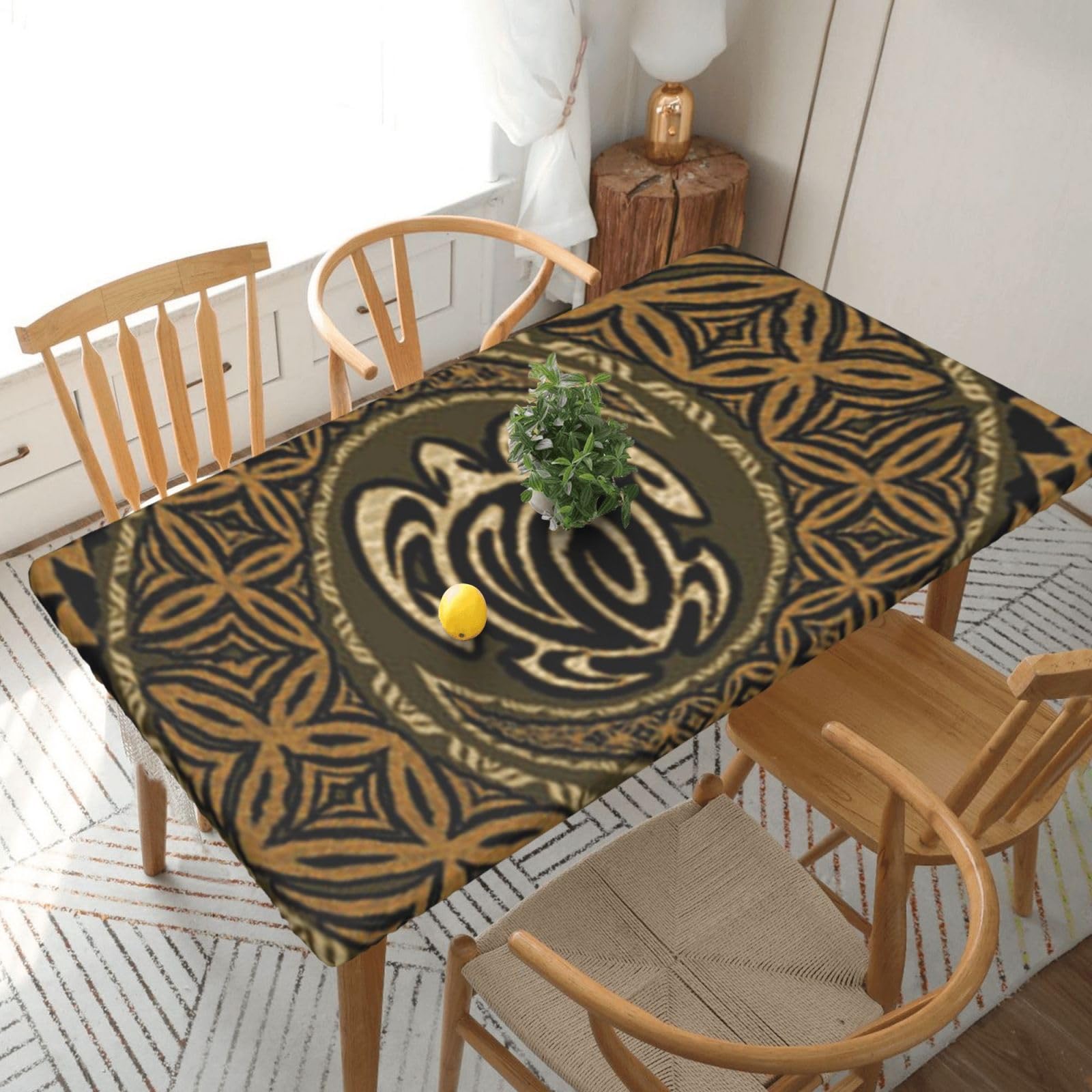 BNVSADC Hawaiian Tapa Honu Turtle Printed 5FT Tablecloth Polyester Kitchen Water Resistant Table Cloth Dining Table Decoration Table Covers, 152x76 CM
