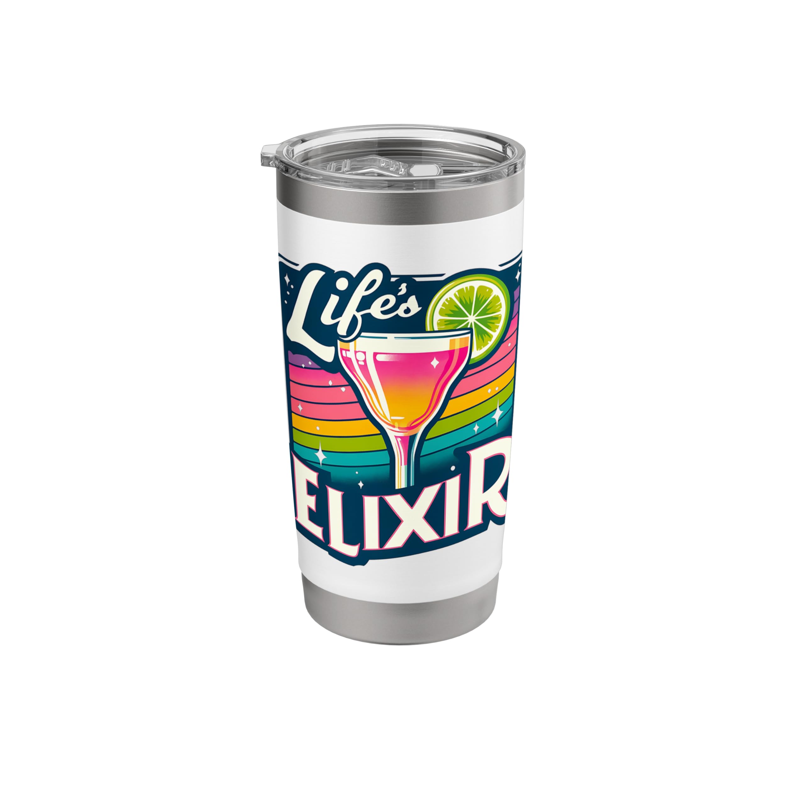 Life's Elixir Retro Cocktail Drink Lover Graphic Design Stainless Steel Insulated Tumbler