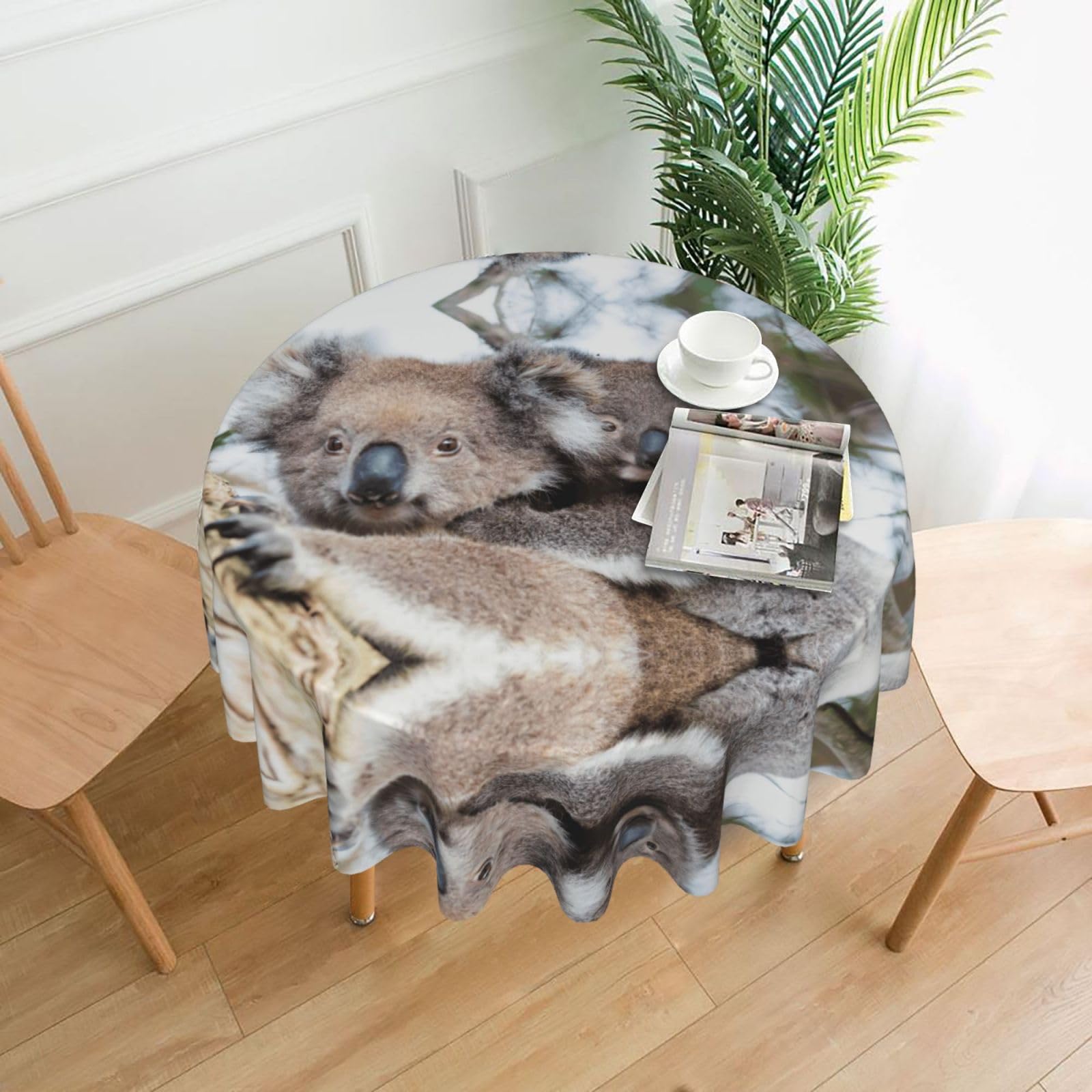 Zcmkjlg Koala Bear Print Quick Ship Round Tablecloth 60in Polyester Washable Cover for Dining Room