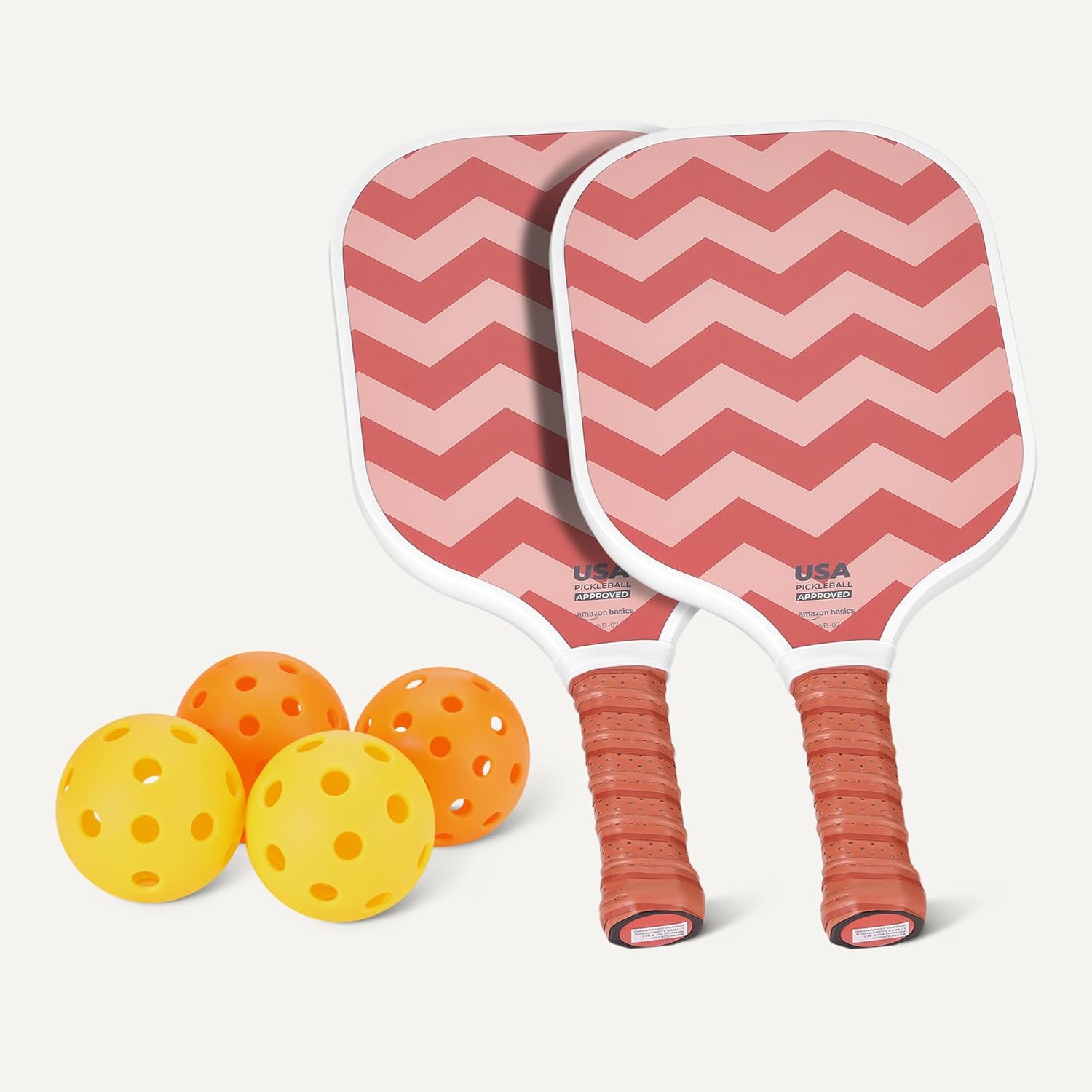 Amazon Basics Pickleball Paddles Set of 2, USAPA Approved Carbon Fiber Paddle with 4 Balls, Lightweight Pickle Ball Rackets, Carry Bag & Grips