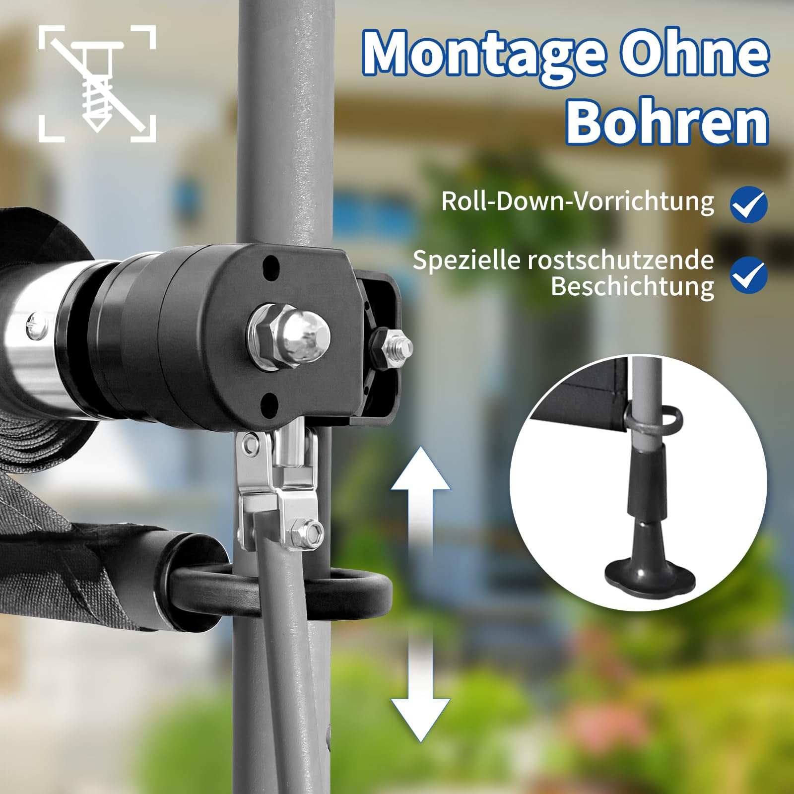 LEADZM Klemmmarkise Senkrechtmarkise 200x305 cm,Ausziehbar & Blickdicht, UV-Schutz 50+ & Wasserfest, Ohne Bohren mit Handkurbel für Garten, Terrasse, Balkon&Wohnzimmer,Anthrazit