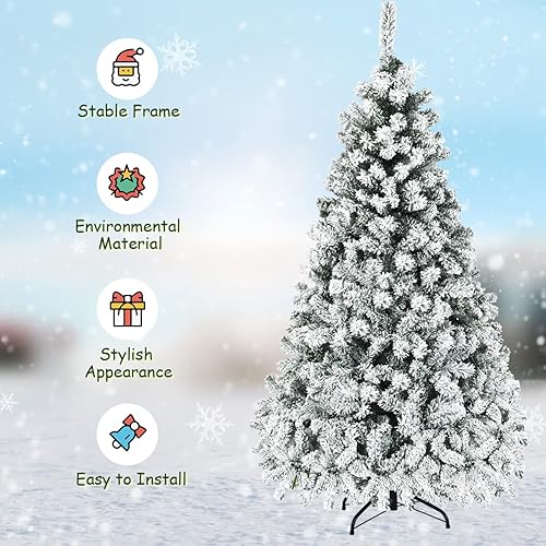 Miniatura 6 de Nightcore - Árbol de Navidad artificial preiluminado de 6 pies, pino con bisagras flocadas de nieve con 600 puntas de ramas y 250 luces LED, base de