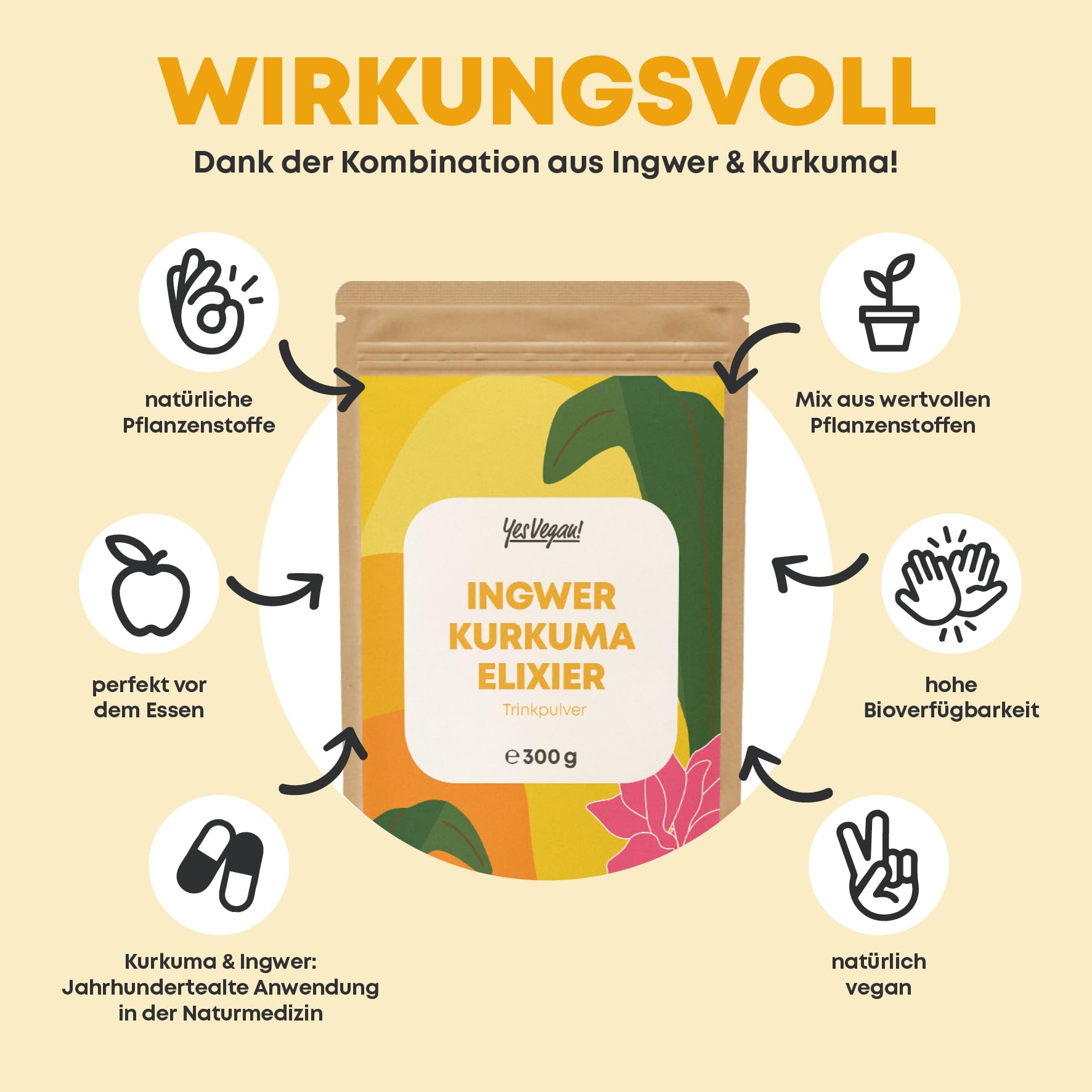 Ingwer Shot mit Kurkuma - (300 g = 300 Portionen) - Immun Boost hochdosiert I Ingwer Kurkuma Shot Pulver (6 x 300g)