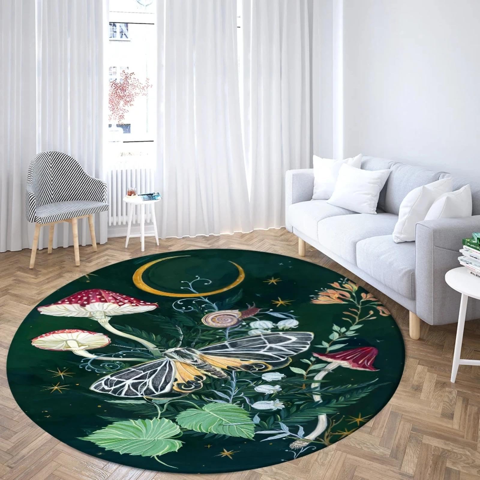 Tapis de couloir antidérapant bohème champignon papillon pour sol glissant