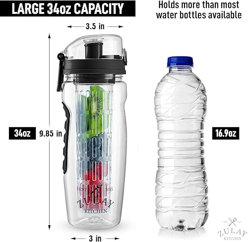 Miniatura 5 de Zulay - Botella de agua con infusor de frutas, 34 onzas, a prueba de fugas, con varilla de infusión de longitud completa, regalo ideal para hombres