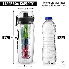 Zulay Kitchen Fruit Infuser Water Bottle - 34oz - Leakproof With Full-Length Infusion Rod - Men Women\'s Ideal Fitness Gift Or For Gym, Camping - Black