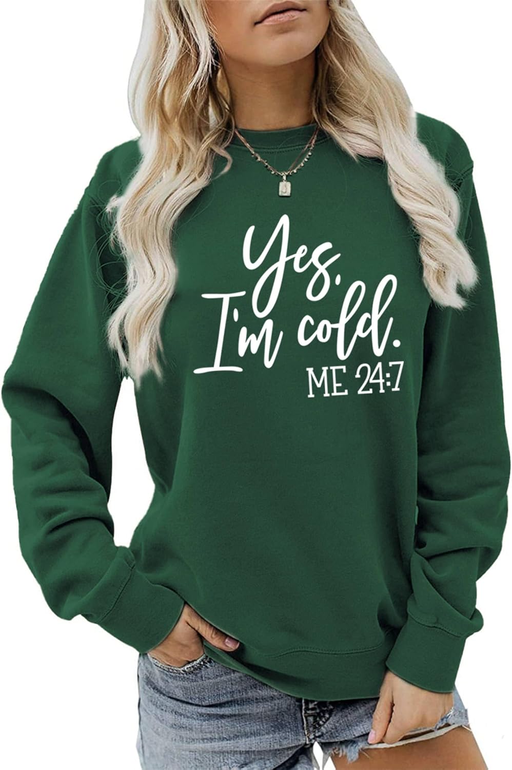 Womens Yes I'm Cold Sweatshirt Cotton Blend Crewneck Graphic Long Sleeve Casual Streetwear Tee