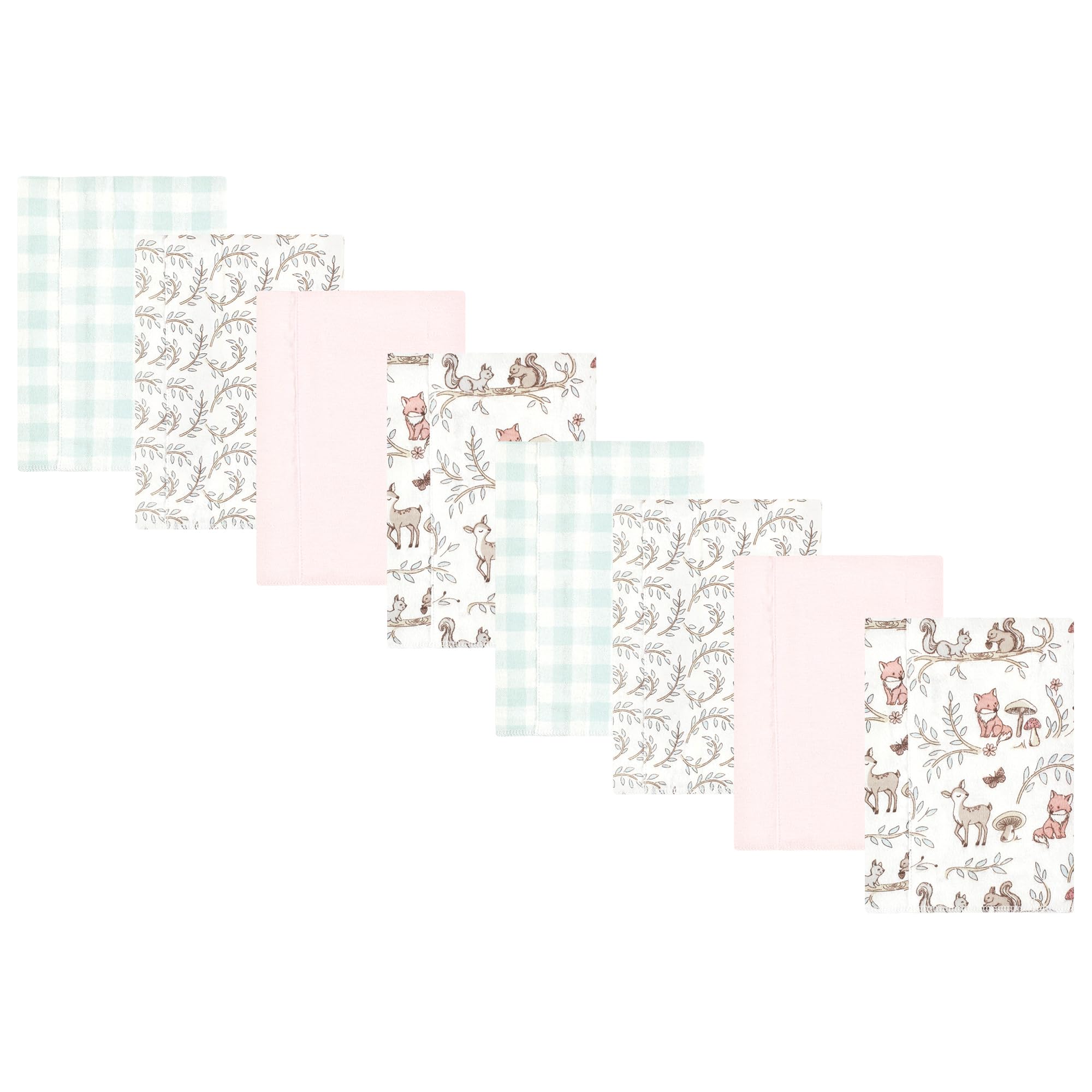 Hudson Baby Cotton Poly Flannel Burp Cloths Multipack, Girl Woodland Pals 8-Pack, One Size